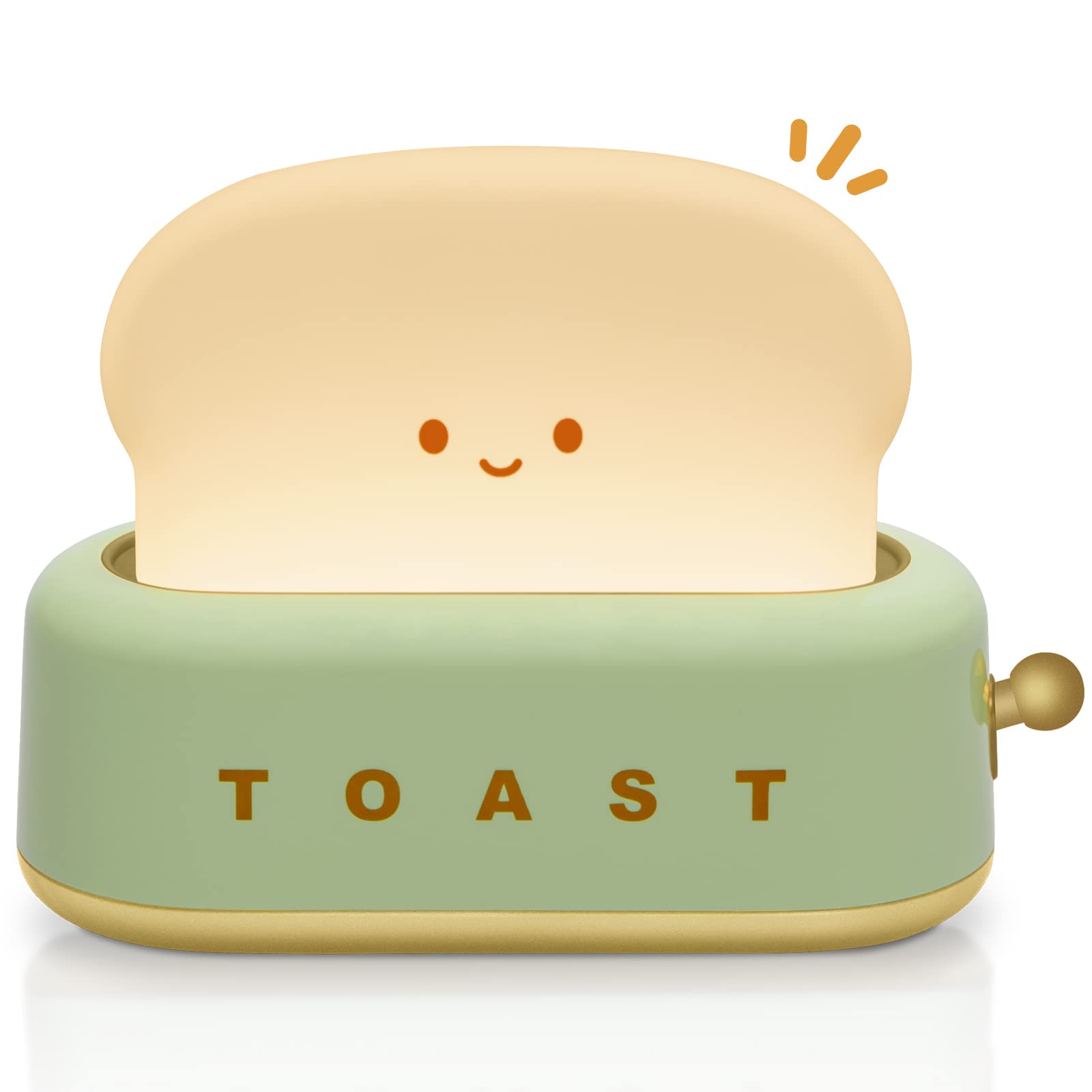 TOOGE Cute Toast Lamp - Rechargeable Smiley Face Night Light for Kids & Adults | Kawaii Desk Decor, Bedside Table Lamp, Gift for Bedroom, Office, Nursery - Perfect for Reading, Relaxation & Cozy Ambiance