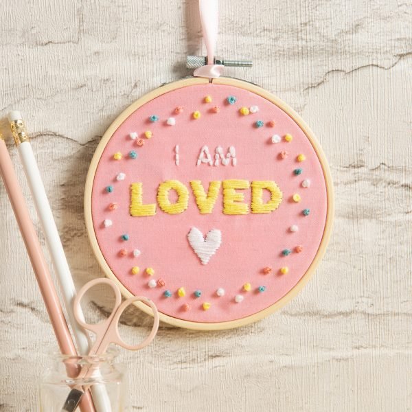 I Am Loved Embroidery Kit - DIY Cross Stitch Starter Set with Hoop, Thread & Needles - Perfect for Beginners, Home Decor & Thoughtful Gifts