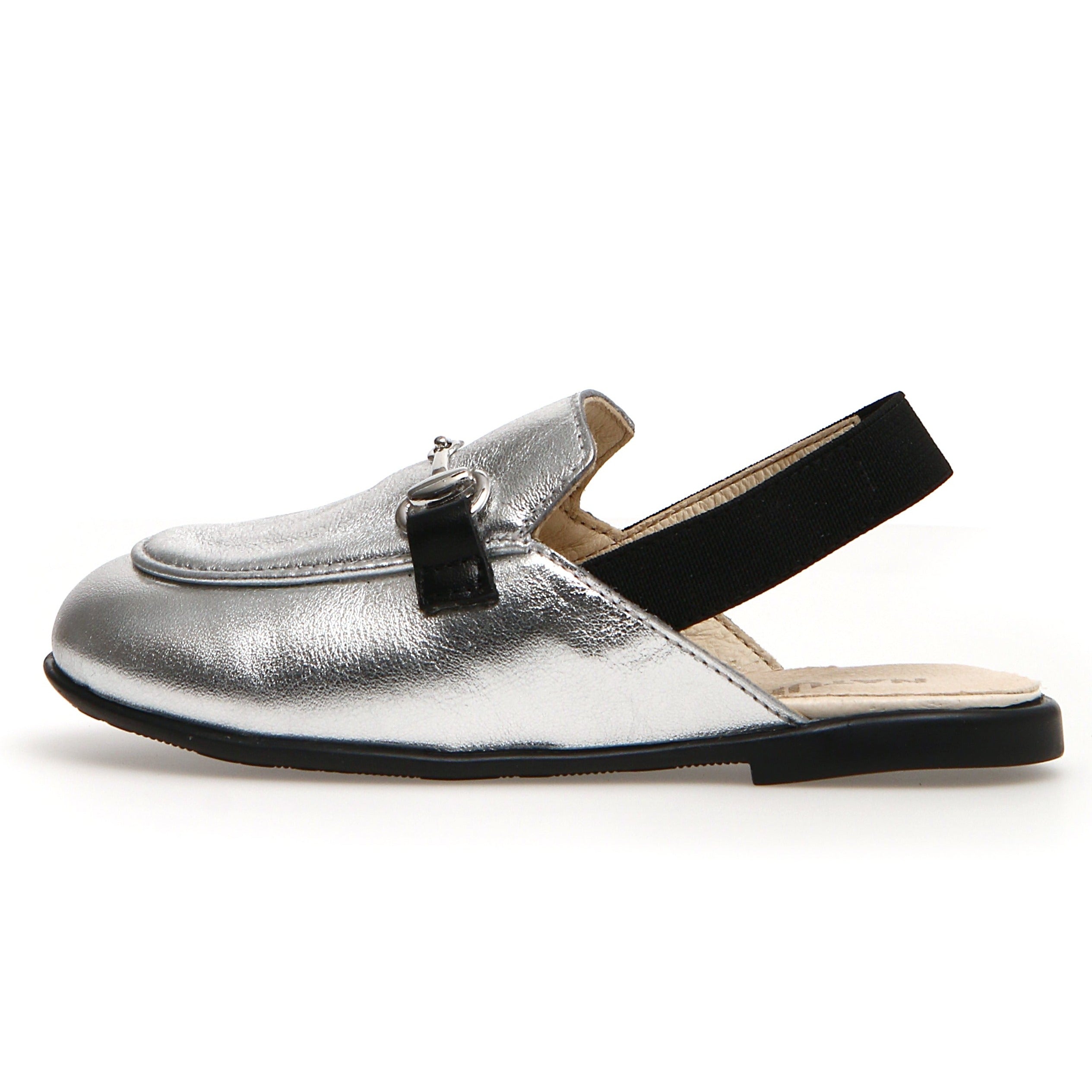 Naturino Mestre Sling Back Sandals for Girls - Silver & Black | Comfortable School Shoes, Casual Walking & Playtime Footwear