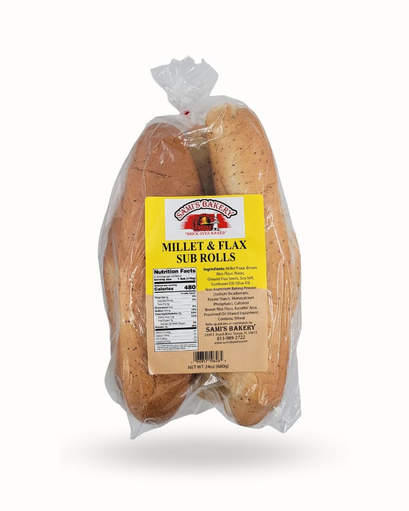 Sami's Bakery Millet & Flax Sub Rolls - Gluten Free, Non-GMO, Pack of 4 (8 Rolls) - Perfect for Sandwiches, Burgers & Healthy Meal Prep