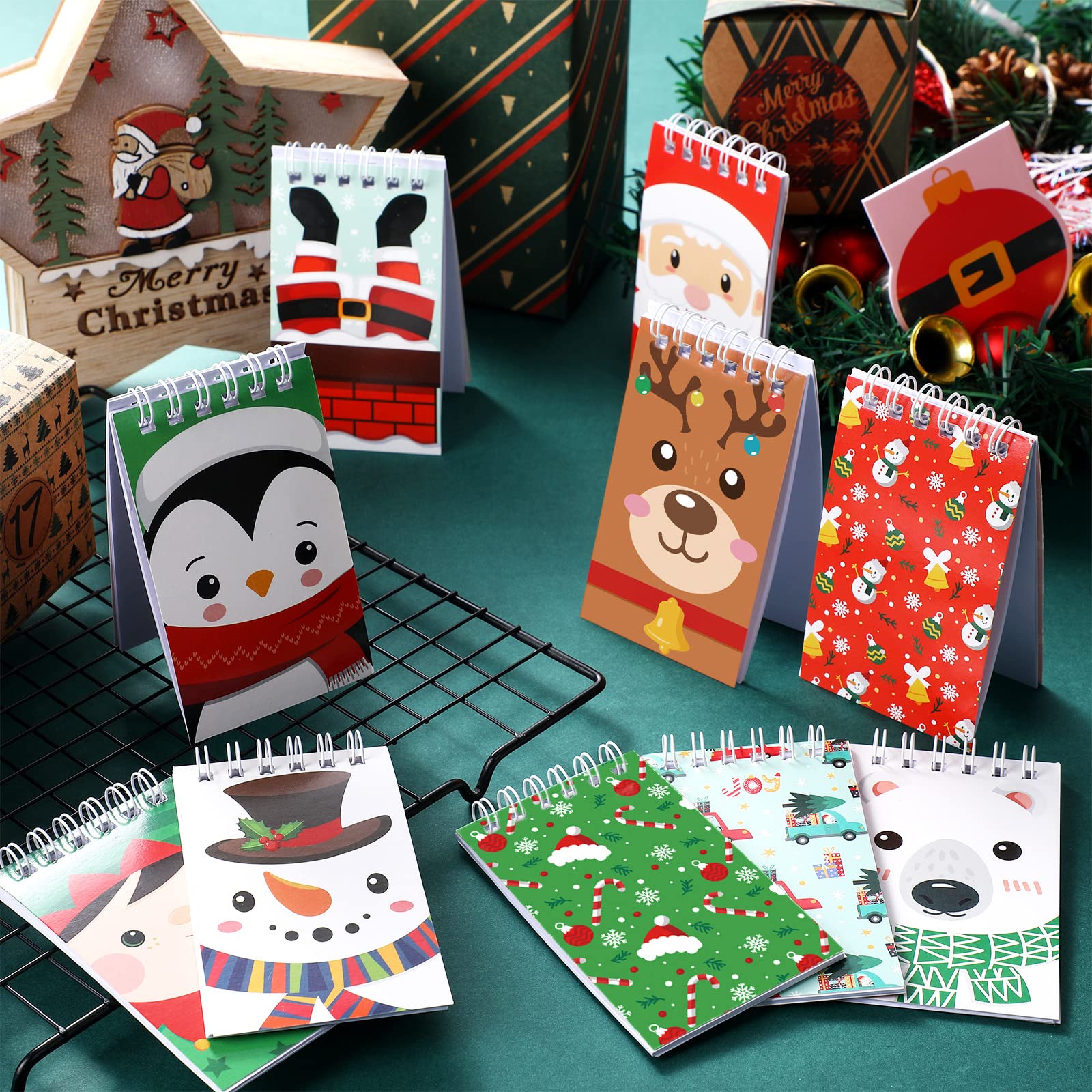 48 Pcs Christmas Mini Notebook Set - Small Xmas Notepads with Snowman & Santa Claus Designs (2.4