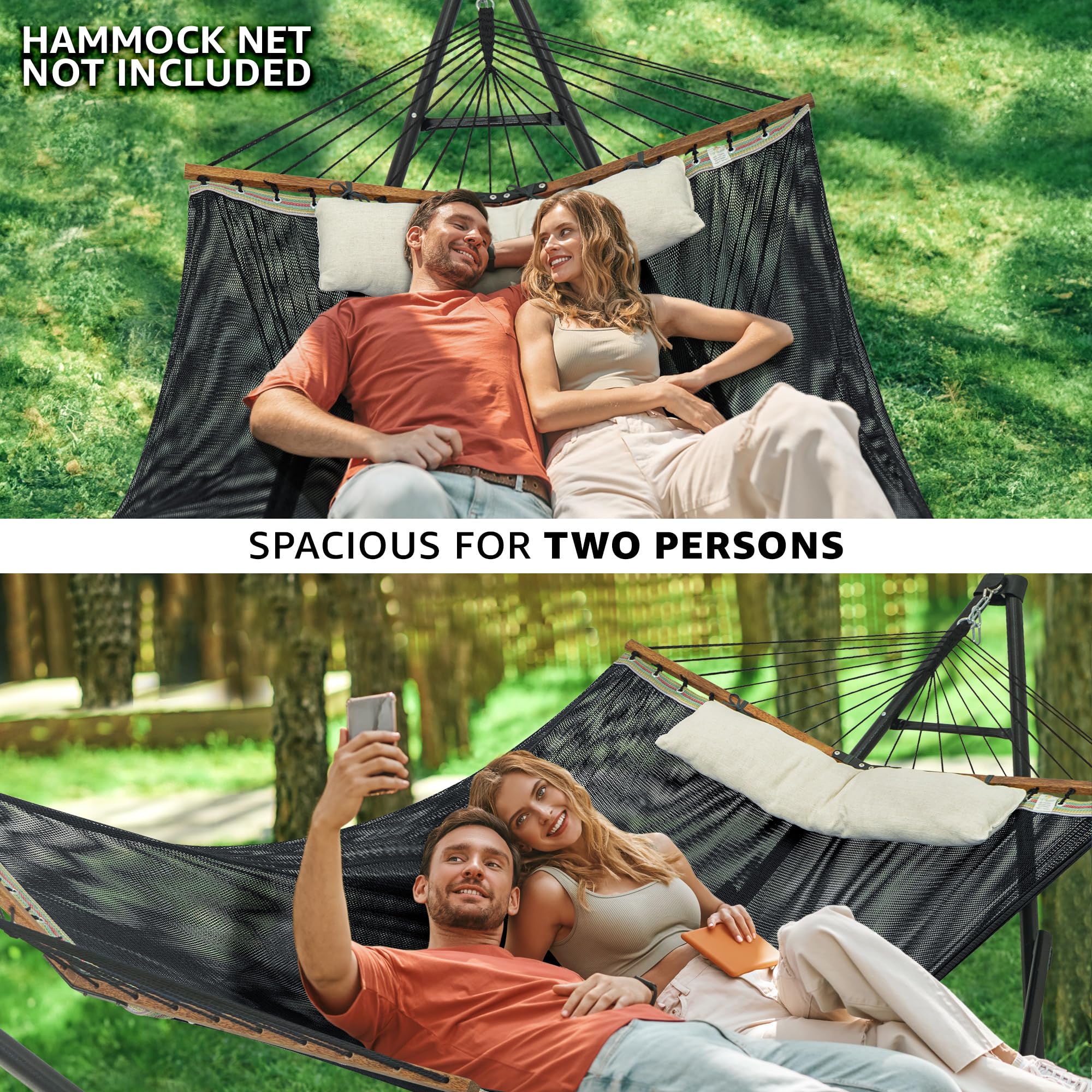 Tranquillo Unity Adjustable & Collapsible Hammock Stand with 800 lbs Capacity - Steel Double Hammock Stand for 2 Persons, Black - Perfect for Backyard, Camping, Beach & Outdoor Relaxation