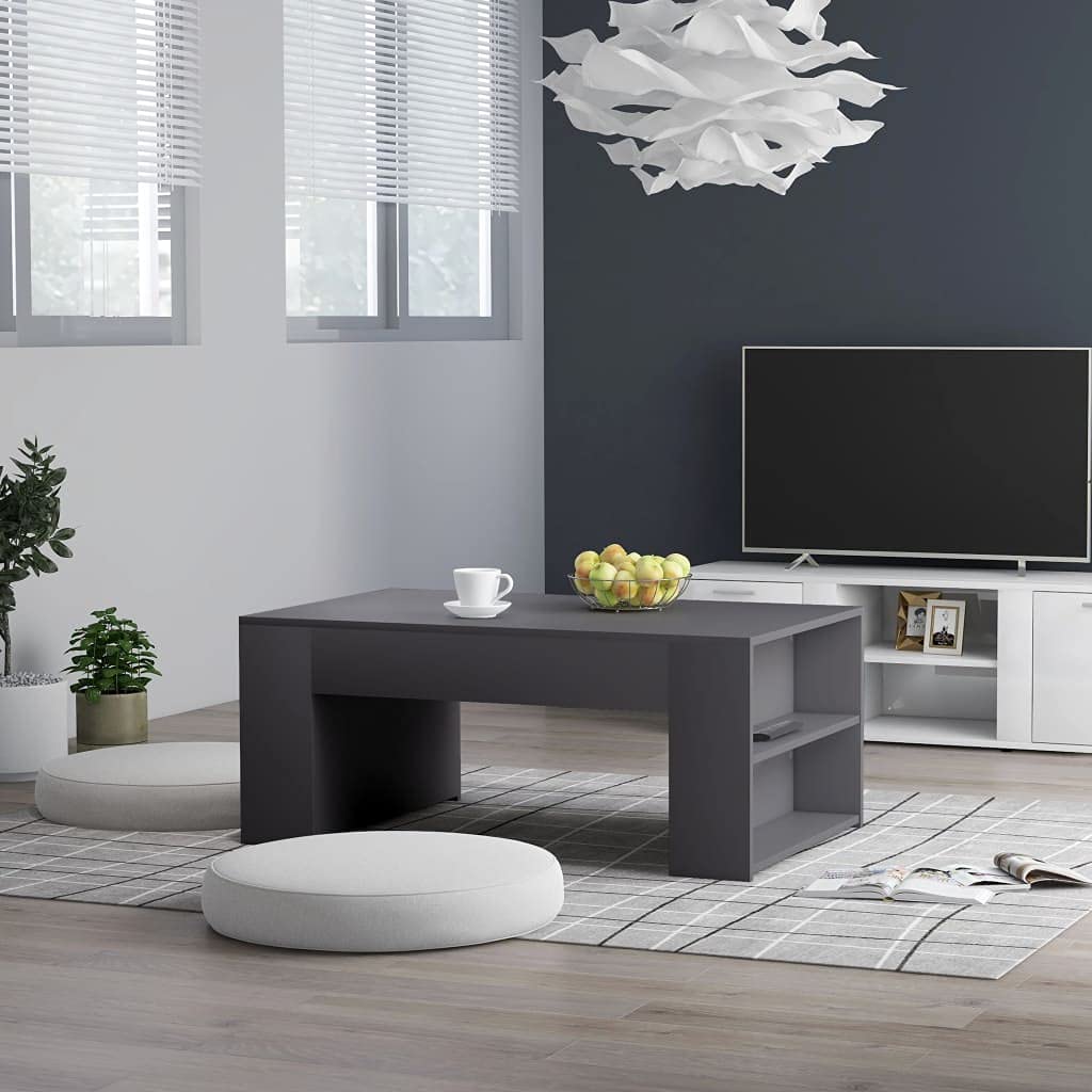 Modern Gray Coffee Table with 4-Tier Storage Shelf - 39.4