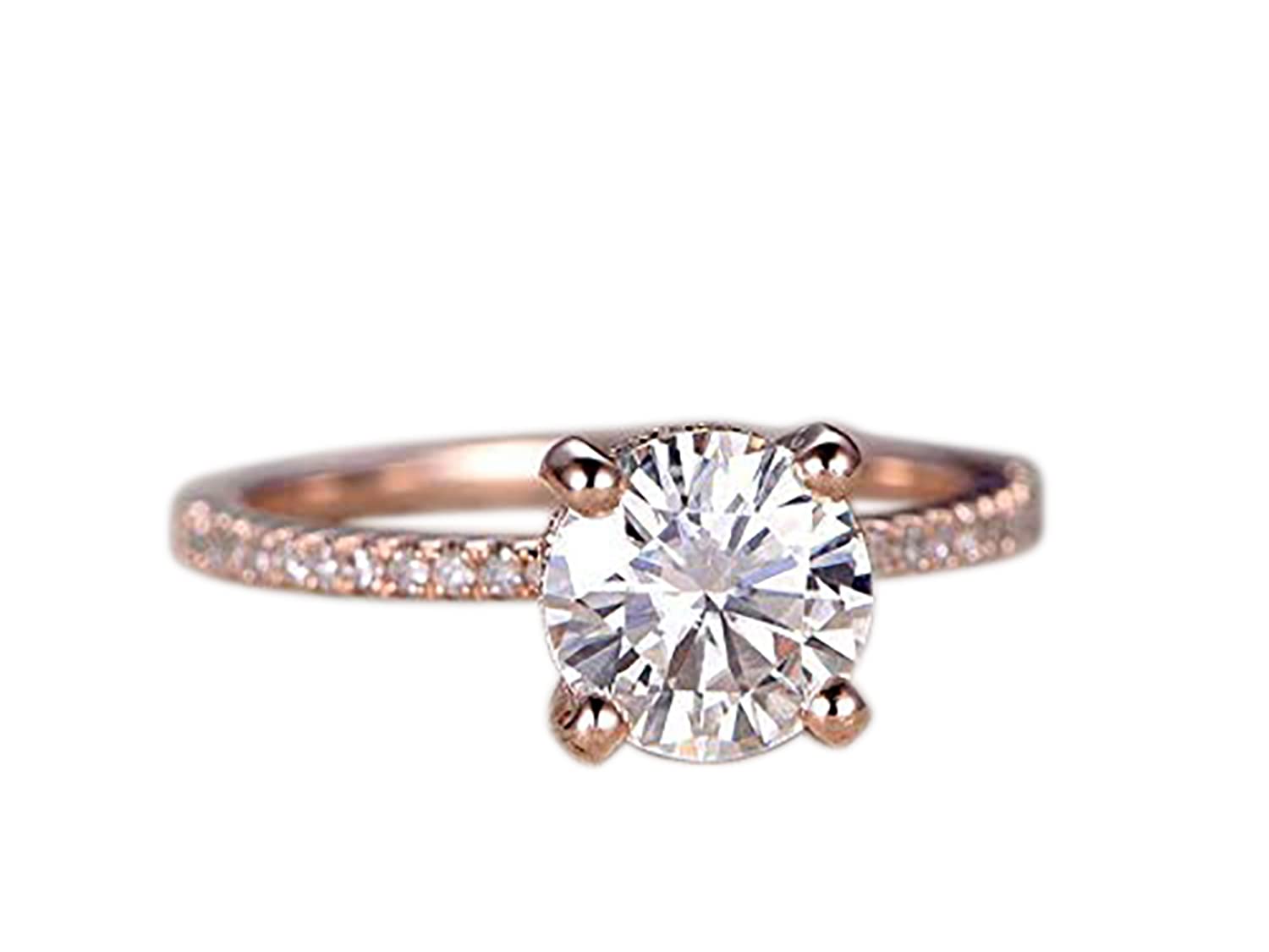 1.25 Carat Solitaire Moissanite & Diamond Engagement Ring in 14K Rose Gold - Perfect for Proposals, Weddings & Anniversary Gifts