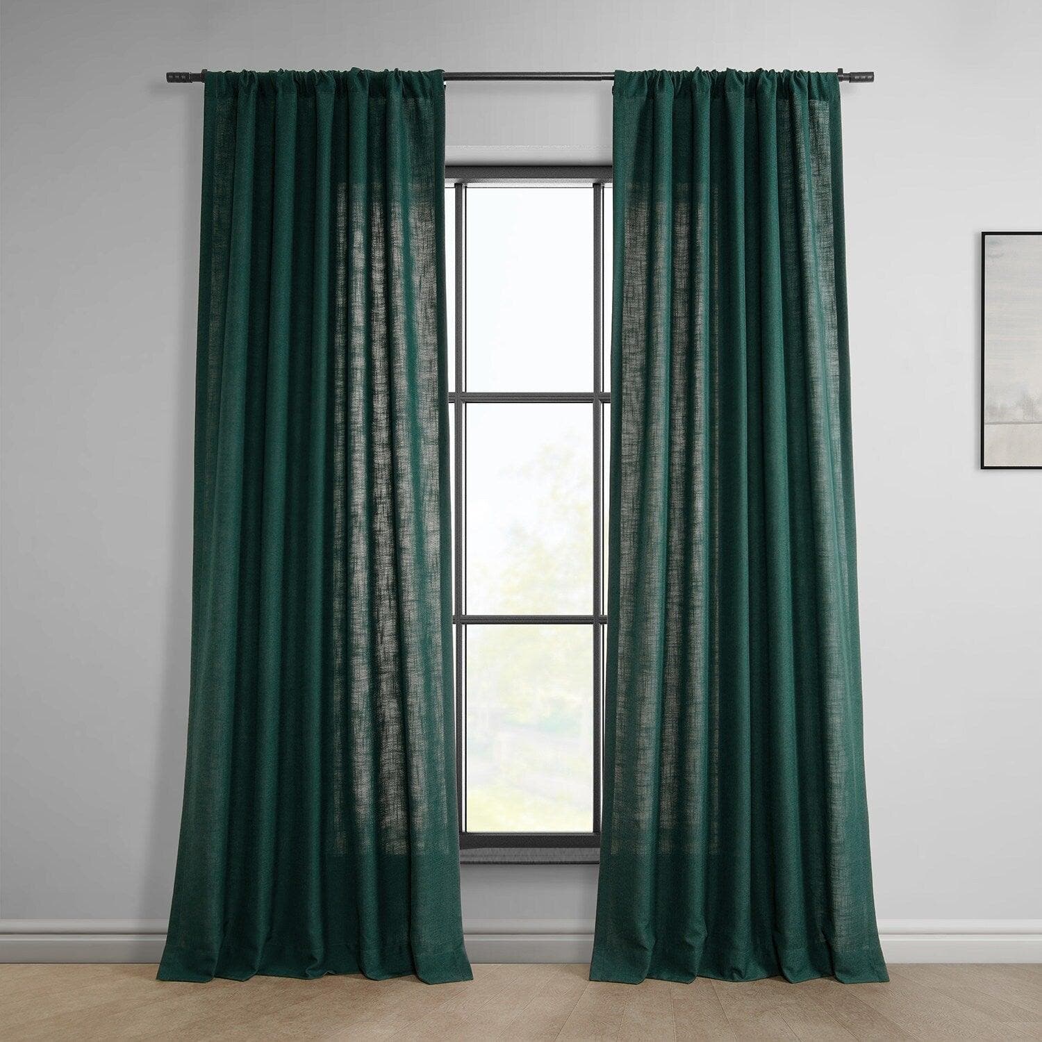 Deep Green Classic Faux Linen Curtains - Blackout Window Drapes for Living Room & Bedroom - Elegant Home Decor for Modern Interior Design
