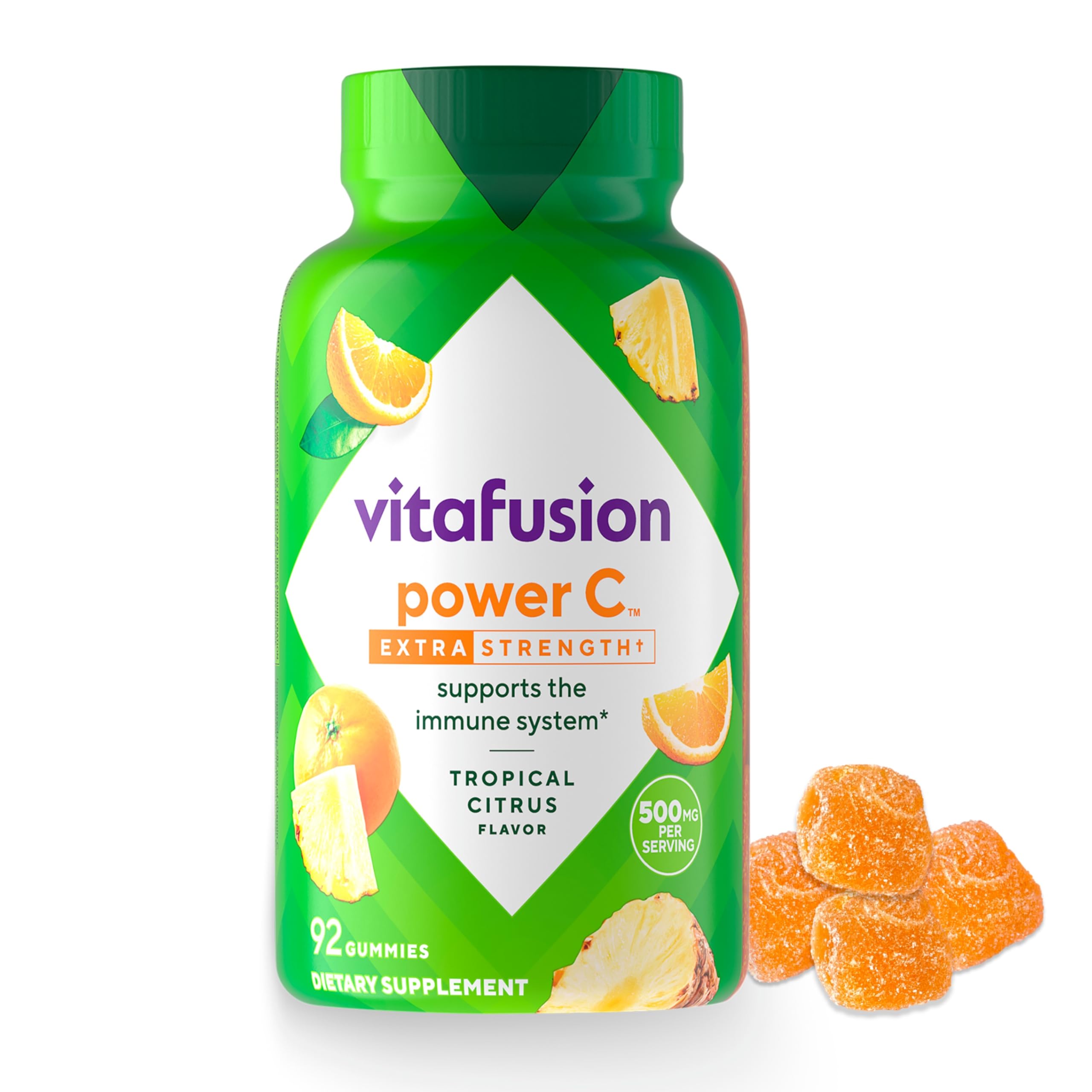Vitafusion Extra Strength Power C Gummy Vitamins - Tropical Citrus Flavor, Immune Support Supplement with Vitamin C (92 Count) - Boost Immunity for Adults & Kids, Perfect for Daily Wellness & Cold Season Protection