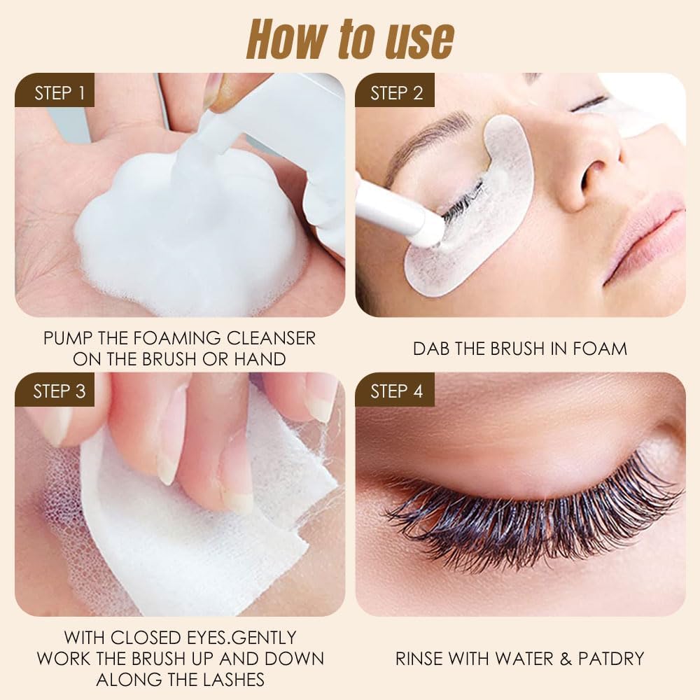 60ml Beige Lash Shampoo for Eyelash Extensions | Sulfate-Free & Oil-Free Lash Cleanser | Gentle Wash for Extensions & Natural Lashes | Salon & Home Use | Perfect for Daily Lash Care & Makeup Removal