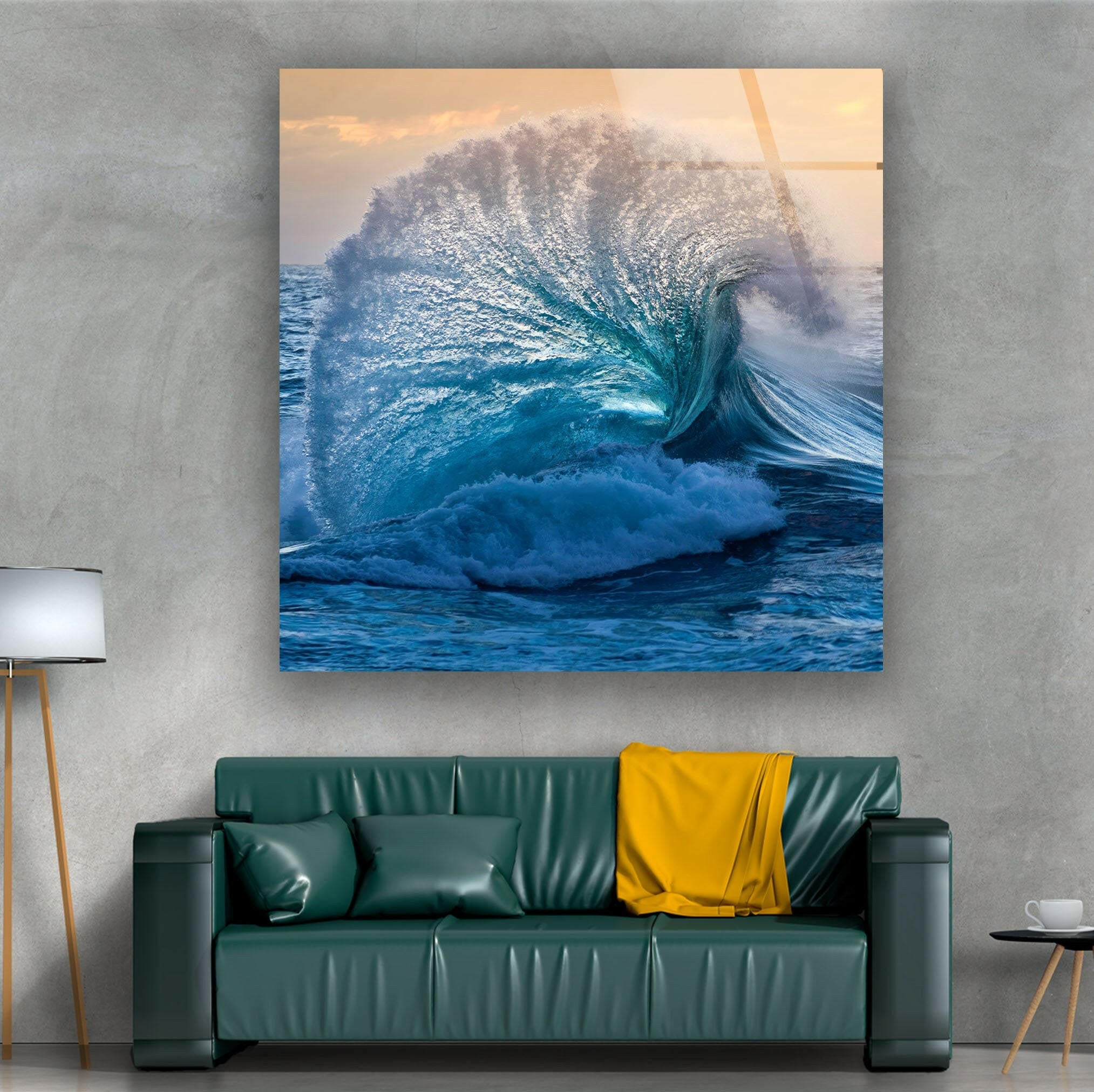 Big Ocean Wave Glass Wall Art - Handmade Coastal Decor for Living Room, Bedroom & Office - Perfect Beach Theme Home Decoration