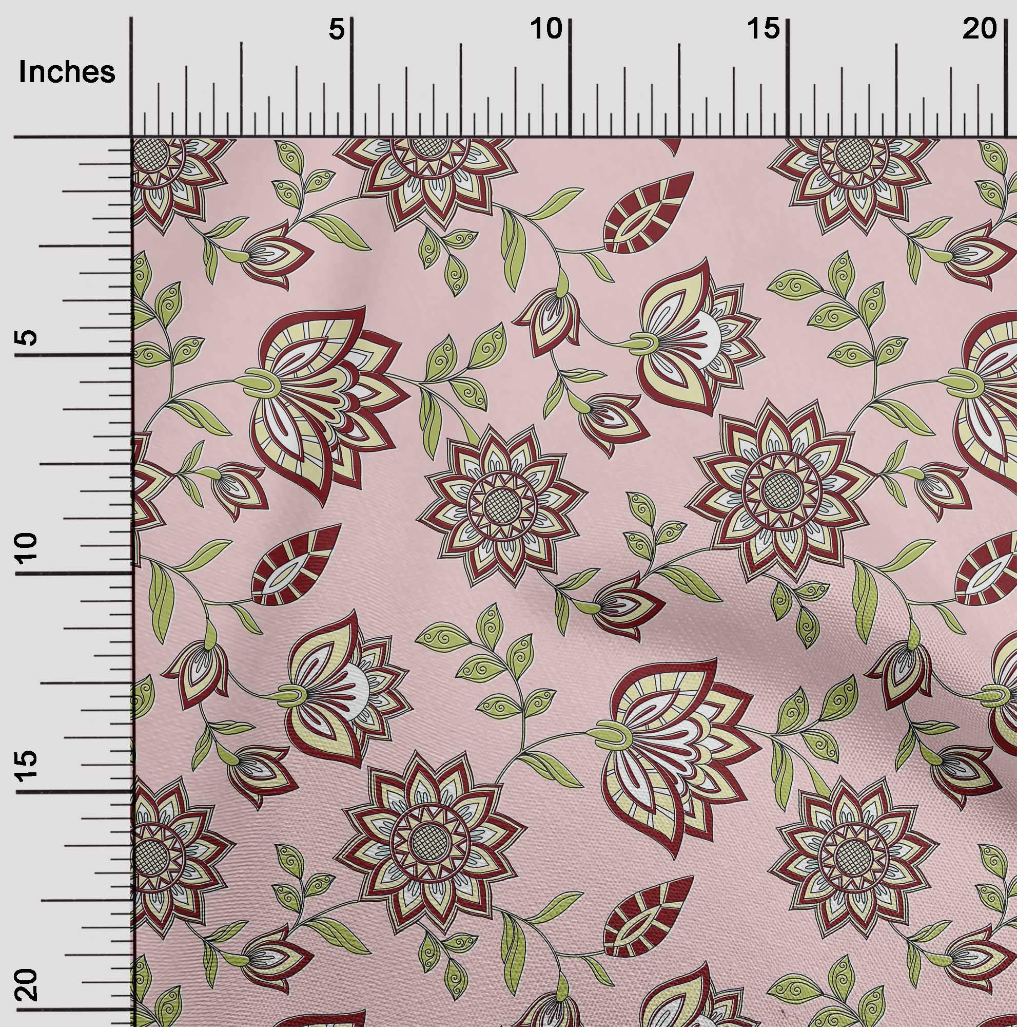 oneOone Cotton Silk Rose Pink Fabric - 42 Inch Wide Mandala & Floral Print Dress Material by The Yard | Perfect for Boho Dresses, Scarves & Home Decor