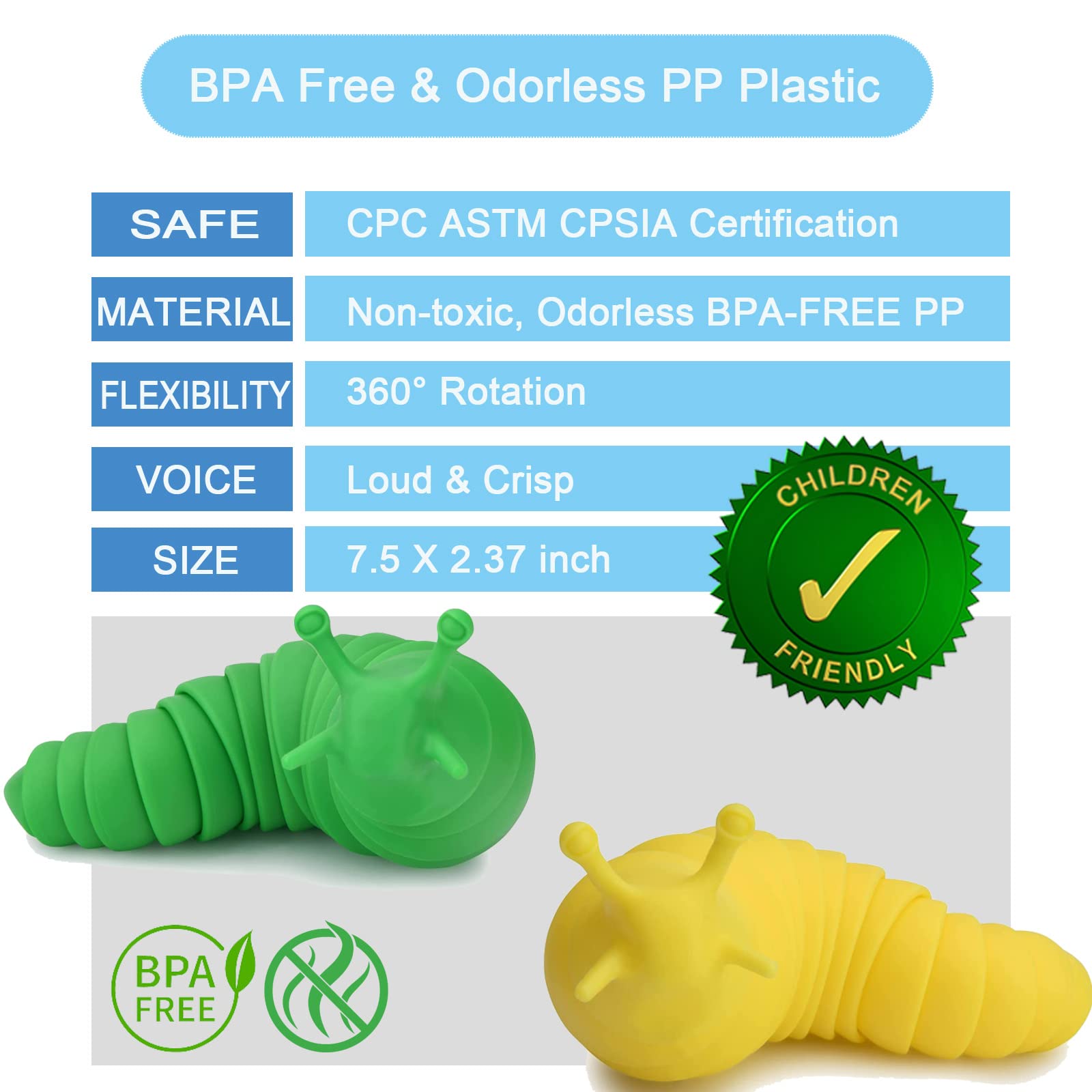 iFwin 3-Pack Sensory Slug Fidget Toys for Kids & Adults - Stress Relief Anxiety Toys for Autism, ADHD, Focus - Soft Squishy Slug Figet for Classroom, Office, Travel - BPA-Free Sensory Toys for Toddlers & Teens