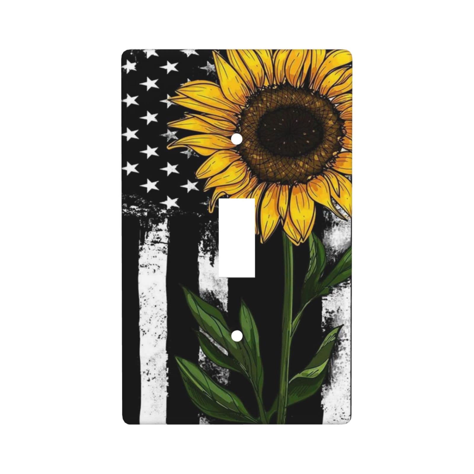 American Flag Sunflower Light Switch Cover - 1-Gang Single Toggle Decorative Wall Plate for Home & Office - Patriotic Electrical Outlet Cover for Bedroom, Living Room, Kitchen Decor