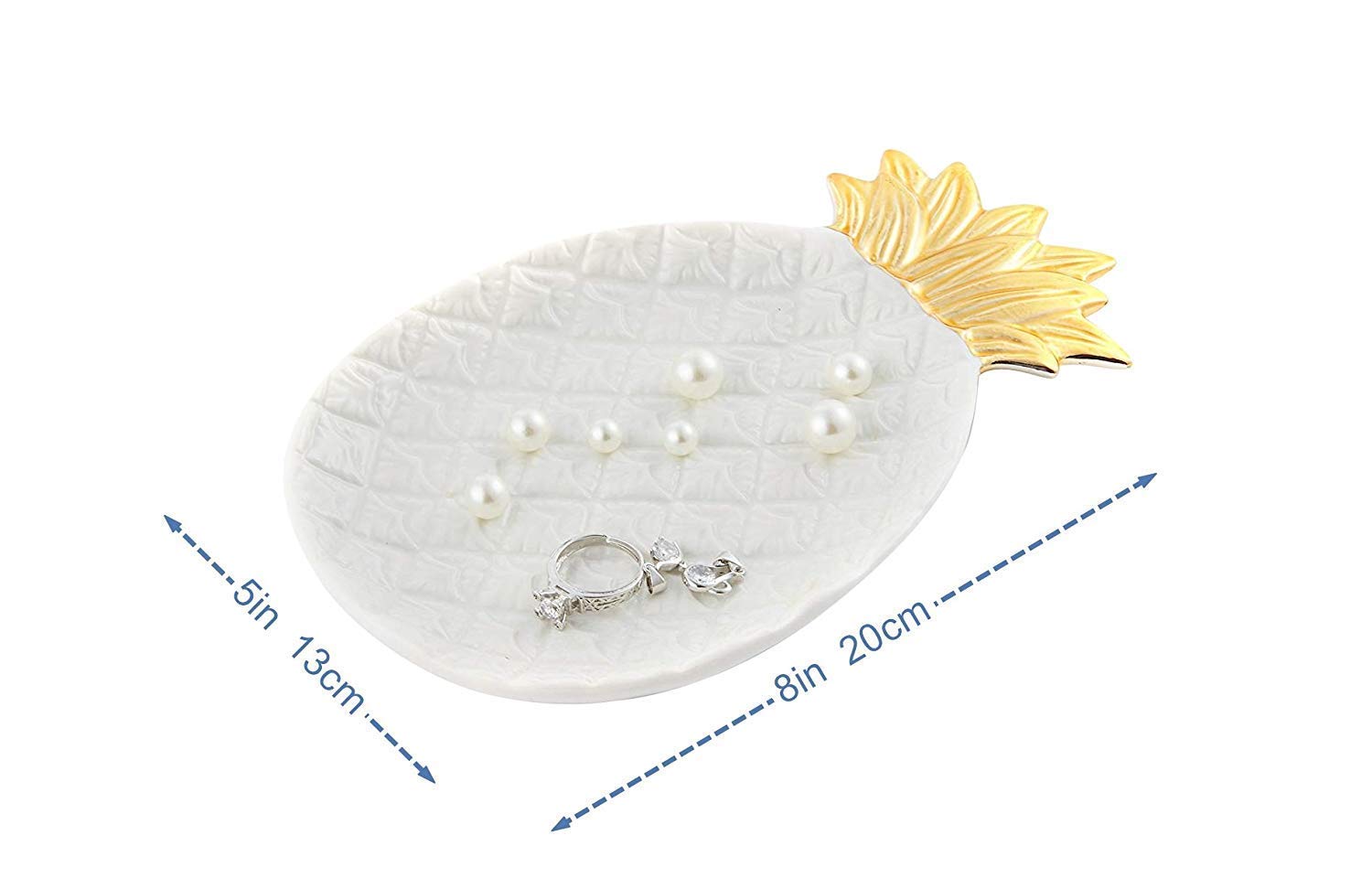 Lependor White Pineapple Ceramic Jewelry Tray - Elegant Ring Dish & Organizer for Jewelry, Keys, Phone, Watch, Wallet - Perfect Wedding & Birthday Gift - Home Decor & Vanity Display Accessory (Large Size)