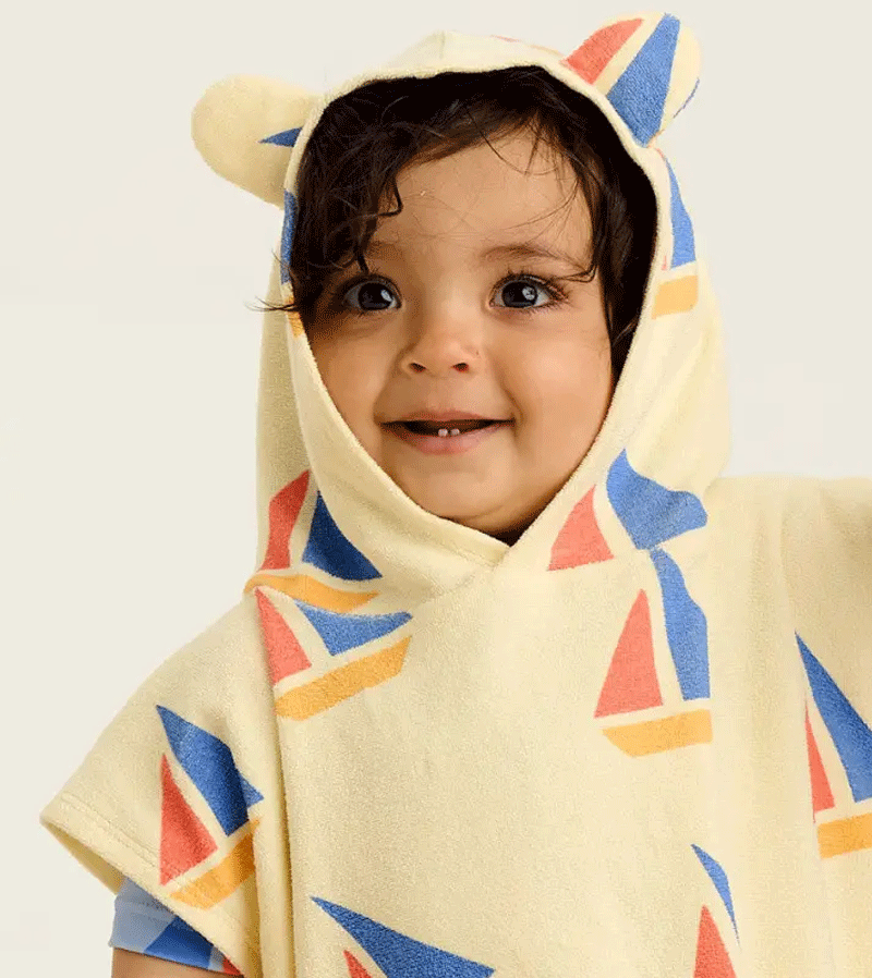 Bonnie Mob Multicolor Sailboat Beach Terry Robe for Baby & Kids - Soft Hooded Bathrobe for Pool, Beach & After Swim | Cute Nautical Themed Toddler Cover-Up
