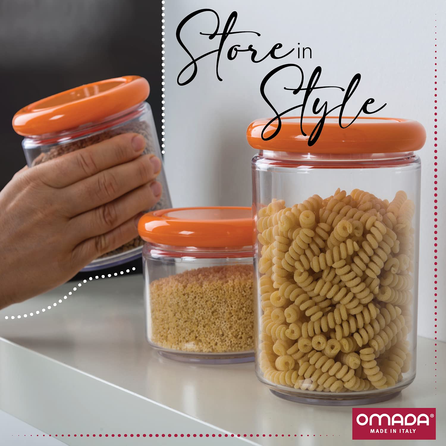 Omada Airtight Acrylic Food Storage Containers - 33.8oz Clear Kitchen Canisters for Sugar, Flour, Pasta & Dry Goods | BPA-Free, Dishwasher Safe with Green Lid | Perfect for Pantry Organization, Baking Supplies & Office Storage