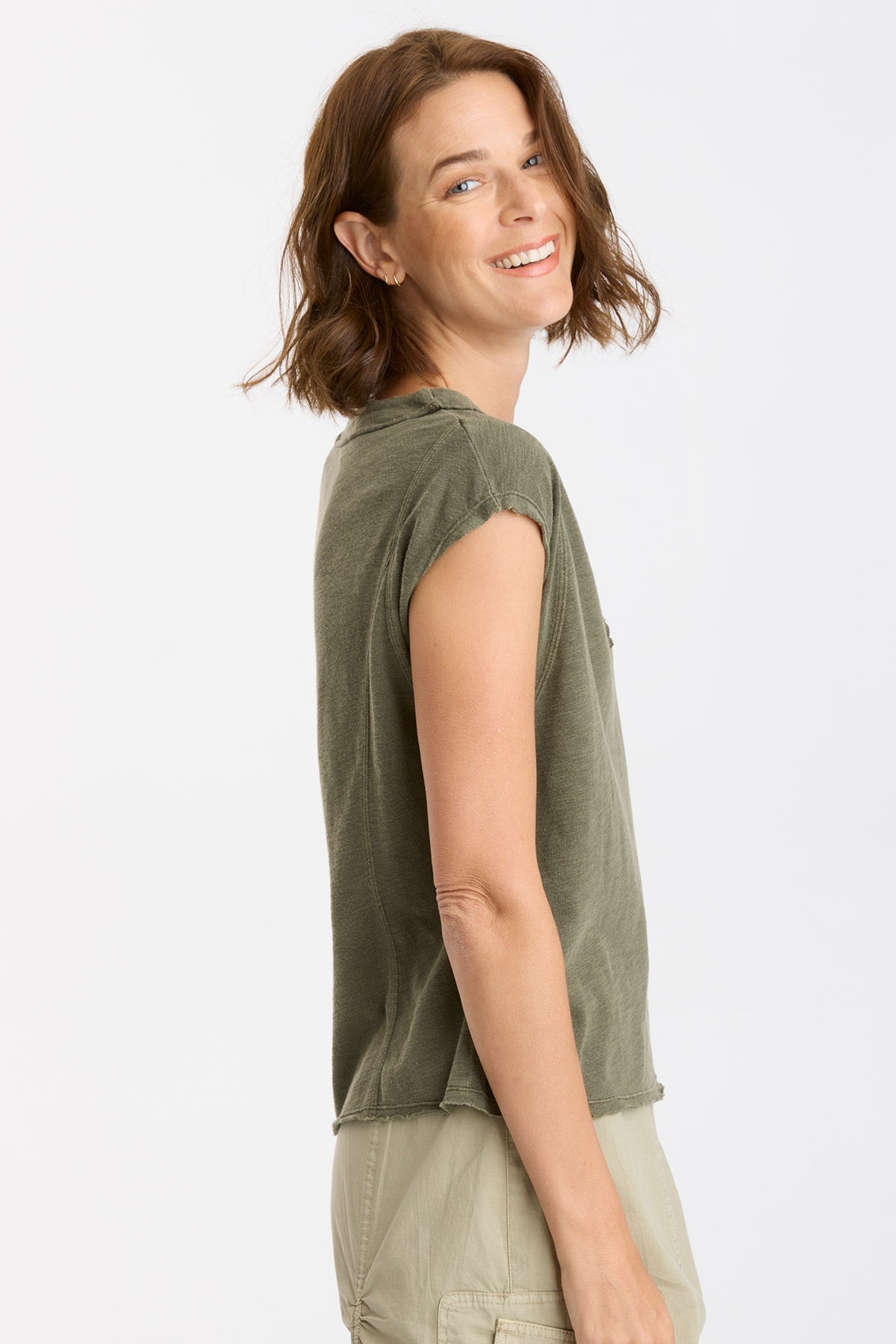 Organic Neela V-Neck Kombu Pigment Dyed T-Shirt for Women – Soft, Breathable & Stylish Casual Wear for Everyday Outfits