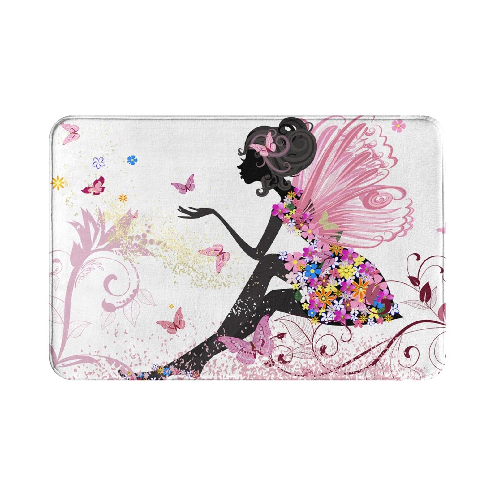 Fairy Butterfly Bath Mat - Soft Plush Non-Slip Absorbent Shower Rug for Bathroom Floor, Washable Bathroom Decor - Perfect for Kids' Bathroom, Nursery, and Kitchen Sink Area