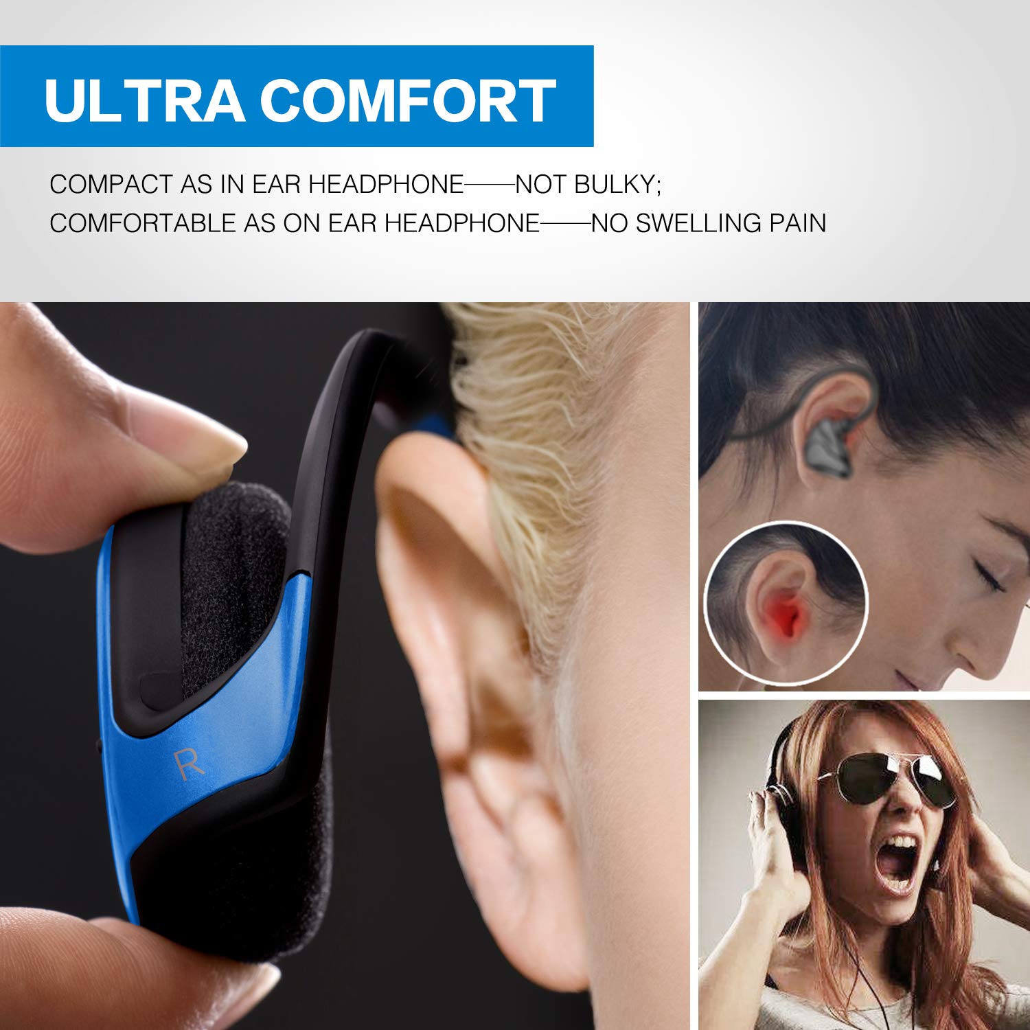 RTUSIA Wireless Bluetooth Headphones - Sports Wrap Around Ear Headset with Built-in Mic, Crystal Clear Sound, 12H Battery Life, Foldable & Portable for Gym, Running, Travel - Blue