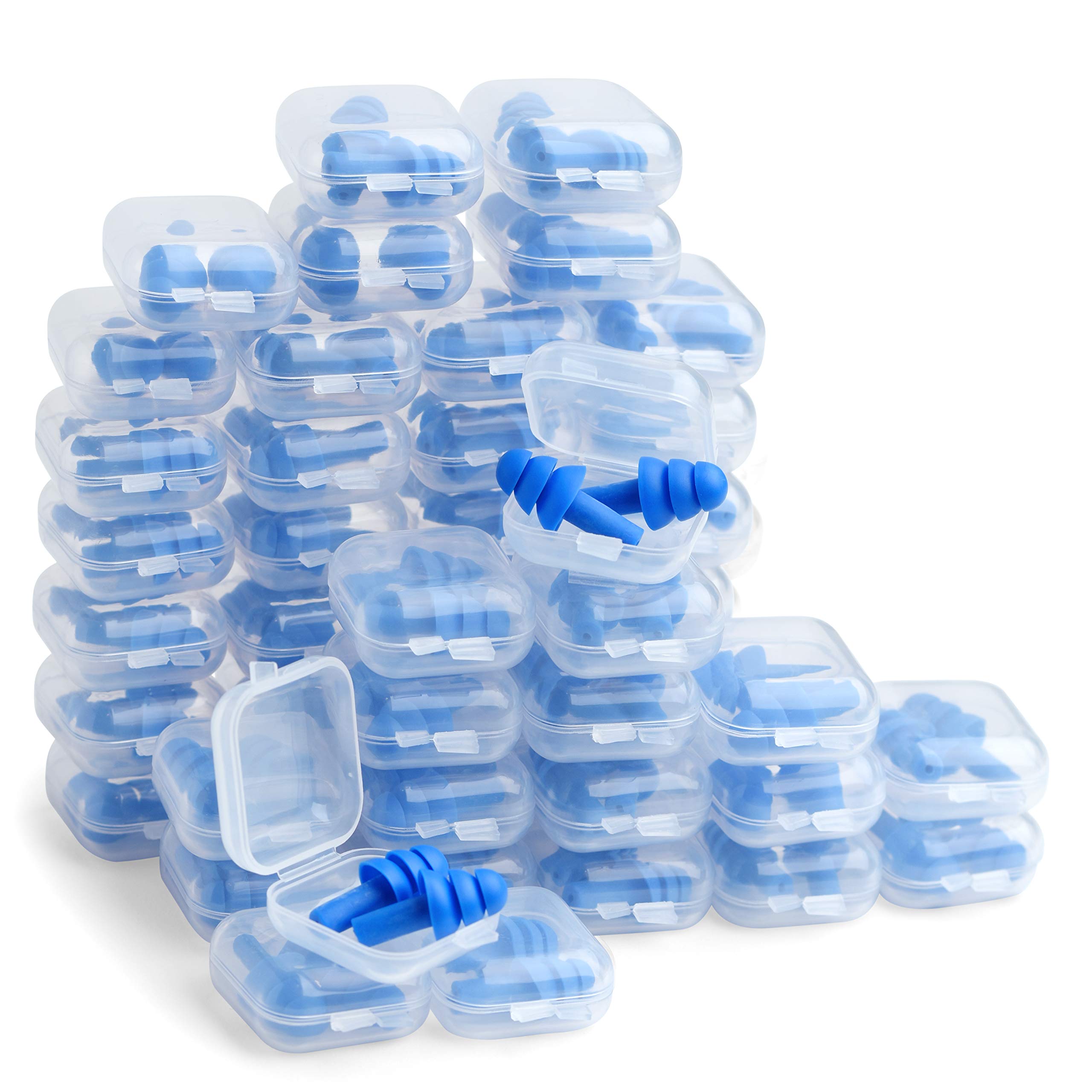 50 Pairs Reusable Silicone Ear Plugs for Swimming, Surfing & Showering - Soft, Washable & Comfortable Noise Cancelling Ear Plugs for Adults with Plastic Storage Case - Perfect for Water Sports, Travel & Sleep Protection