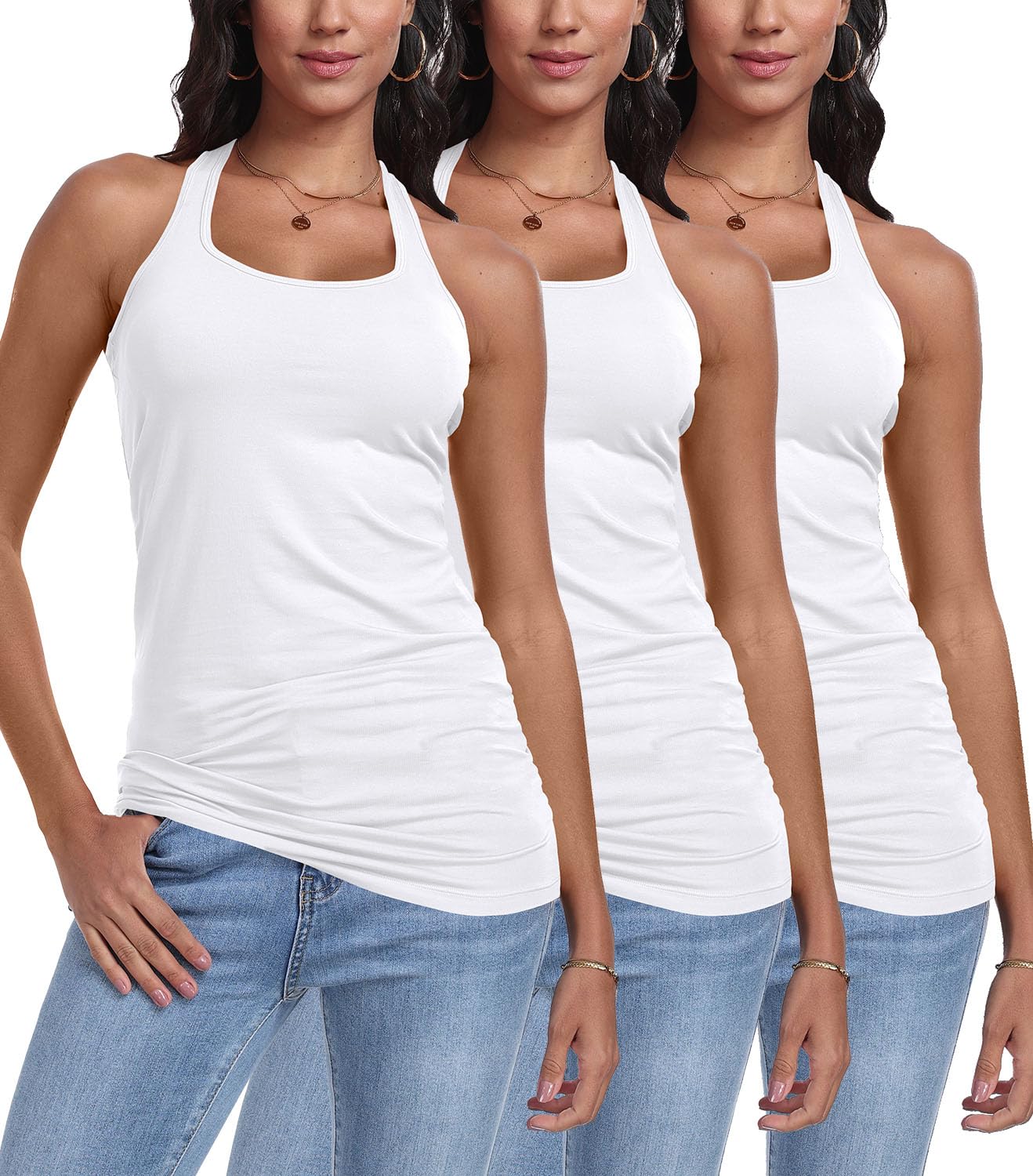 Women's Racerback Tank Tops - 3 Pack Cotton Long Camisoles for Gym, Workout & Yoga | Breathable Undershirts for Sports, Running & Summer Wear