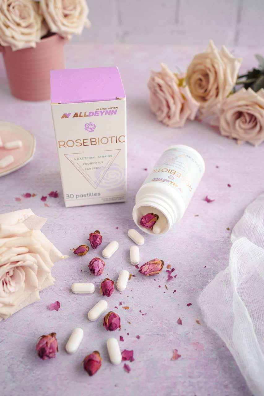 Allnutrition AllDeynn Rosebiotic Probiotic Supplement - 30 Pastilles for Digestive Health & Immune Support | Gut Flora Balance, Women's Wellness, Travel-Friendly Probiotics