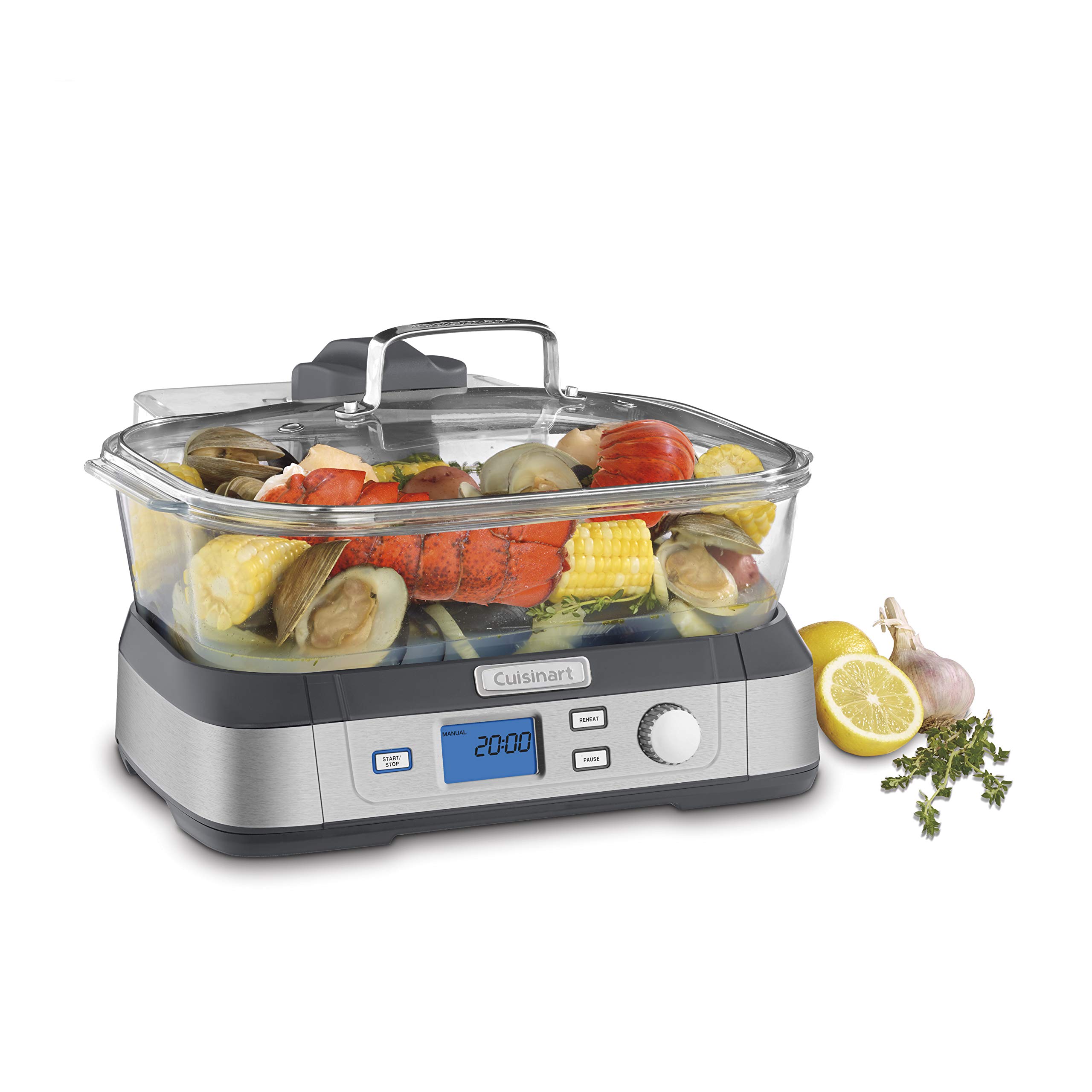 Cuisinart STM-1000 Digital Glass Steamer with Stainless Steel Base - Healthy Food Steamer for Vegetables, Fish & Dumplings - Perfect for Meal Prep & Healthy Cooking at Home