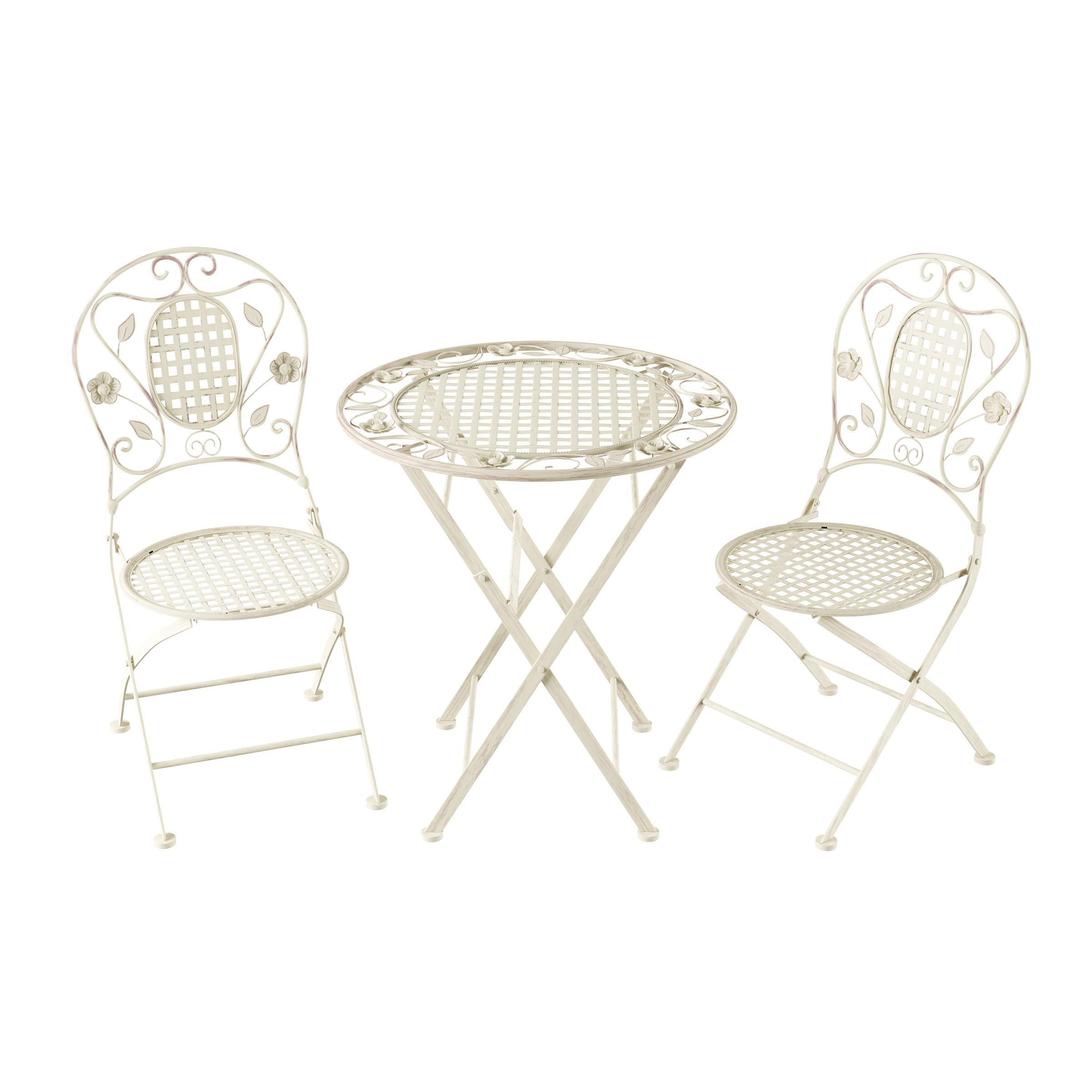 **Lavish Home 3-Piece Folding Bistro Set - Outdoor Patio Table and Chairs for Garden, Porch, or Backyard - Antique White - Perfect for Small Spaces, Balconies, and Outdoor Dining**