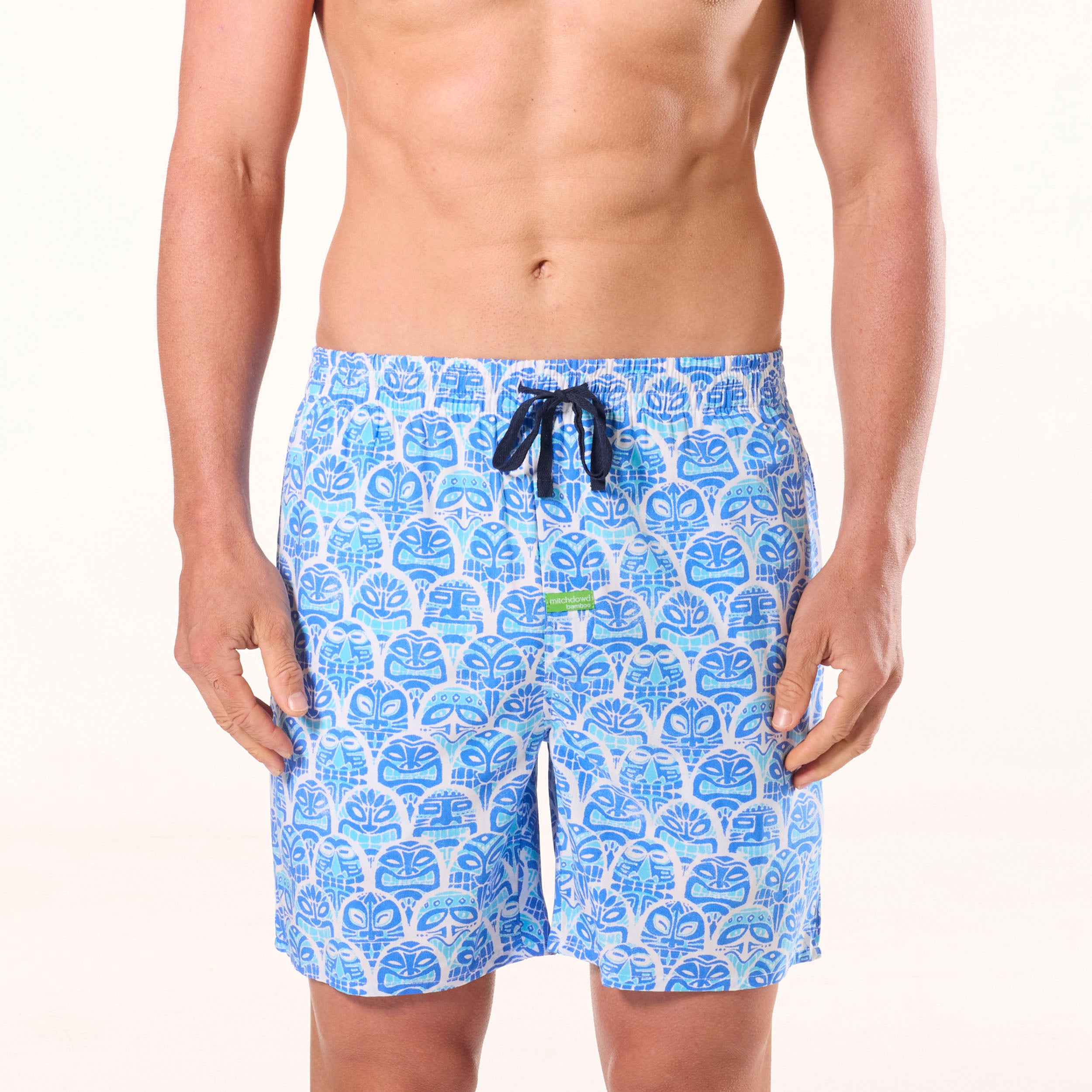 Men's Ice Cold Tiki Bamboo Sleep Shorts - Breathable & Comfortable Lounge Pajama Shorts for Summer Nightwear - Blue