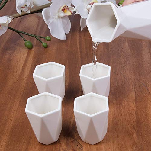 5-Piece Traditional Japanese Sake Set - White Porcelain Tokkuri Bottle (18 oz) & 4 Ochoko Cups - Modern Design - Perfect for Holiday Gifts & Housewarming Presents - Ideal for Japanese Dining, Sake Tasting & Home Entertaining