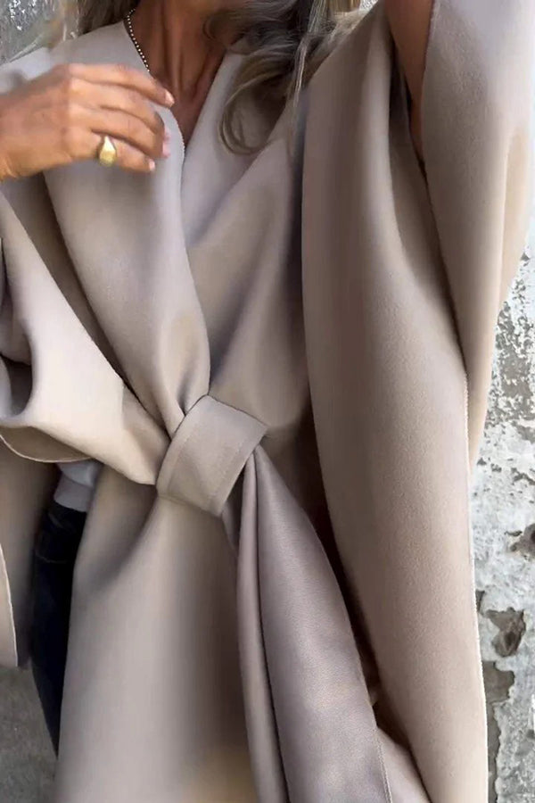 Stylish Solid Color Loose V-Neck Shawl Cape Jacket for Women - Lightweight Wrap Cardigan for Office, Travel & Evening Outfits
