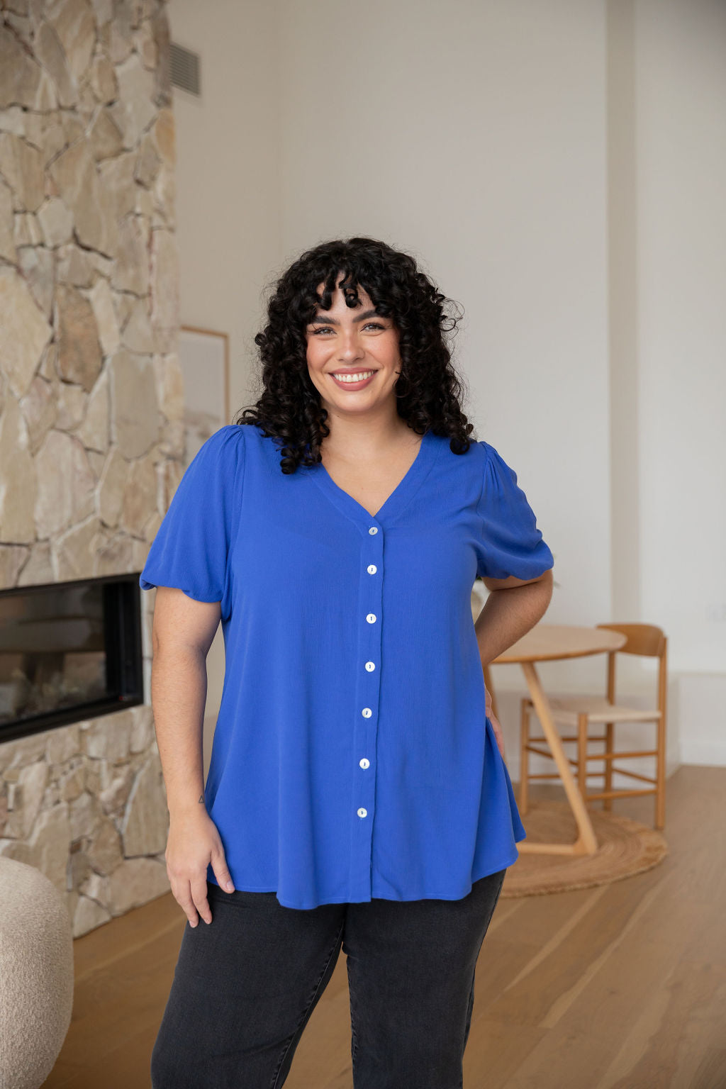 Winona Women's Short Sleeve Blouse - Cobalt Blue Casual Top for Work & Everyday Wear | Office Outfits & Weekend Style