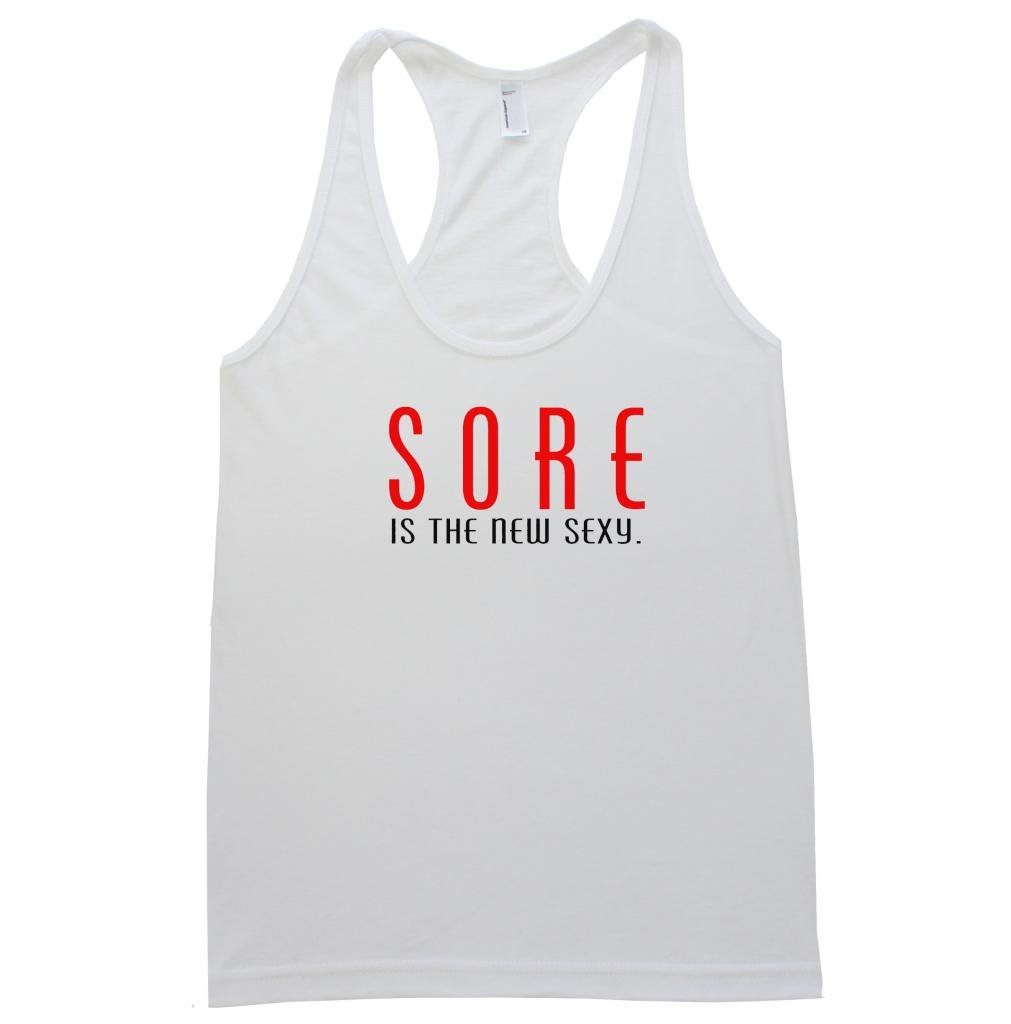 FTD Apparel Women's 'Sore is The New Sexy' Racerback Tank Top - Soft Workout Shirt for Yoga, Gym & Running - Breathable Athletic Top for Women