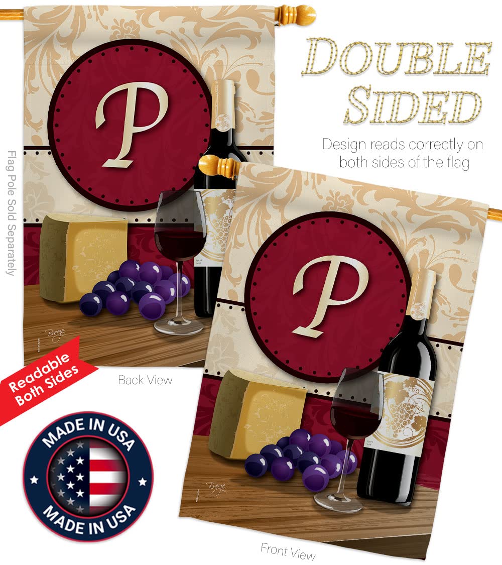 Personalized Monogram Wine Garden Flag - Double-Sided 28x40 Inch House Banner for Beverage, Cheese & Fruit Pairings - Perfect for Sangria, White, Red, Rose & Sparkling Wine Decor - Made in USA Yard Gift for Wine Lovers | Ideal for Patio, Garden & Outdoor Entertaining