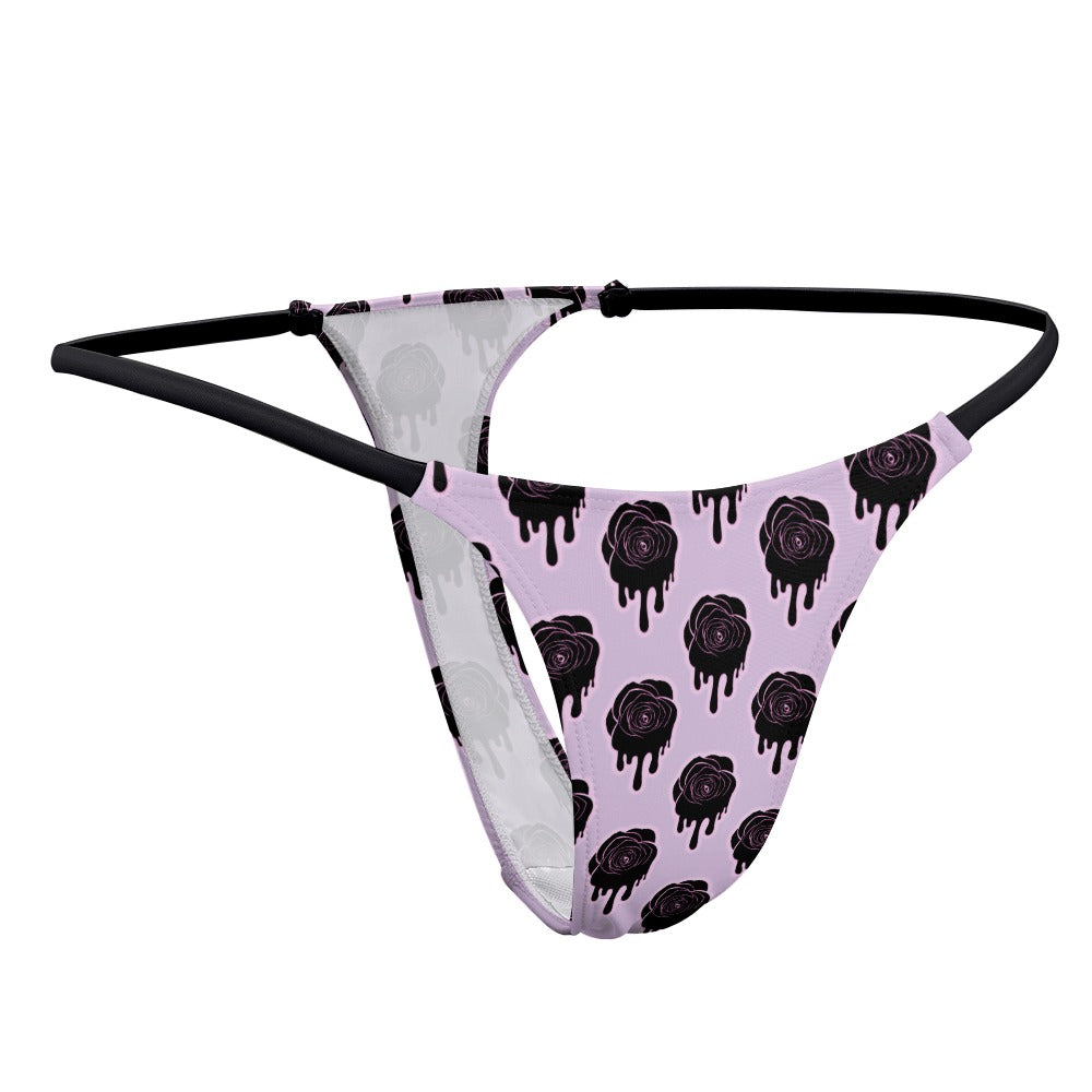 Sexy Black Rose Lace Thong Panties for Women - Comfortable & Elegant Underwear for Date Night & Special Occasions