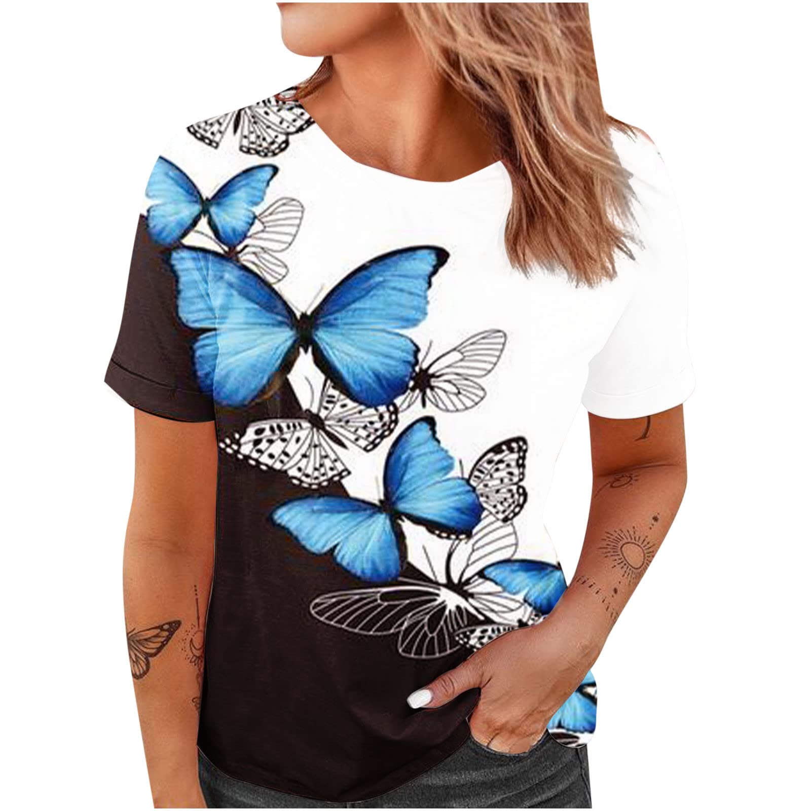 Women's Floral Short Sleeve Crew Neck T-Shirt - Loose Fit Casual Summer Top for Going Out, Beach, Party & Everyday Wear