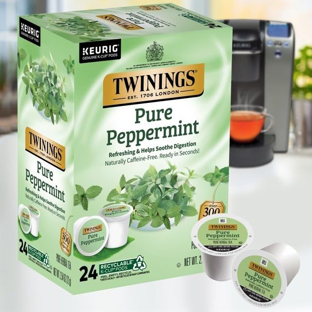 Twinings Pure Peppermint Tea K-Cup Pods for Keurig Brewers - 96 Count (4 Packs of 24) | Naturally Caffeine-Free Herbal Tea | 100% Pure Peppermint Leaves | Perfect for Relaxation, Digestion & Evening Tea Time