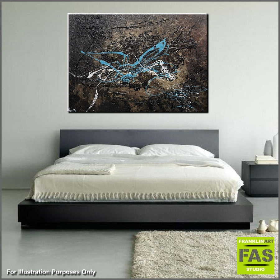 Abstract Brown Teal White Wall Art Canvas Painting - Modern Home Decor for Living Room, Bedroom & Office