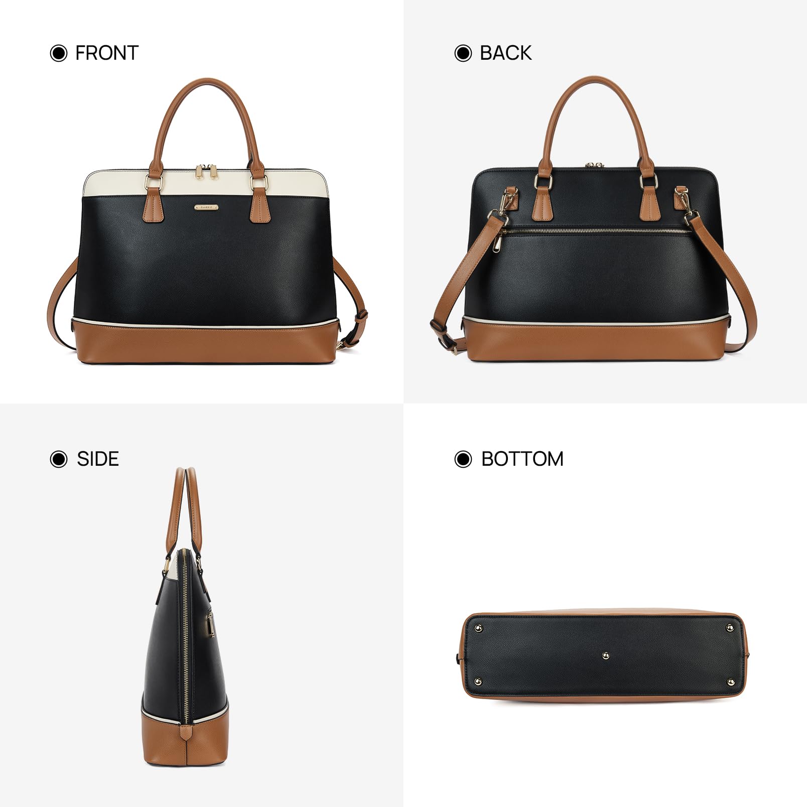 Telena 15.6 Inch Leather Laptop Tote Bag for Women - Professional Shoulder Briefcase with Large Capacity, Stylish Black & Brown Handbag (TLB0122204-01) - Perfect for Work, Business Meetings & Travel