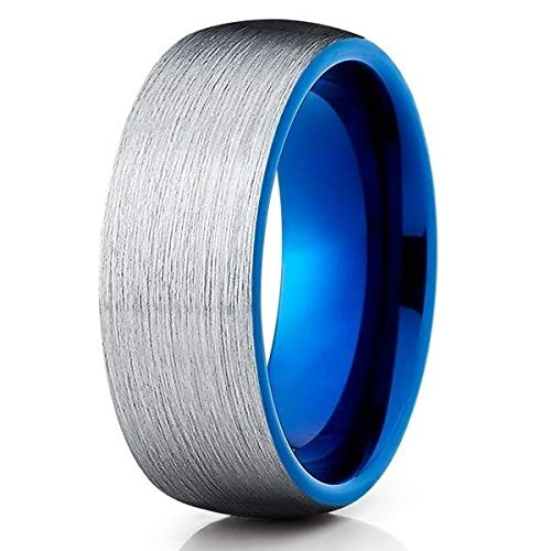 8mm Blue Tungsten Ring for Men - Durable Tungsten Carbide Wedding Band - Brushed Finish - Perfect for Engagements, Anniversaries & Everyday Wear