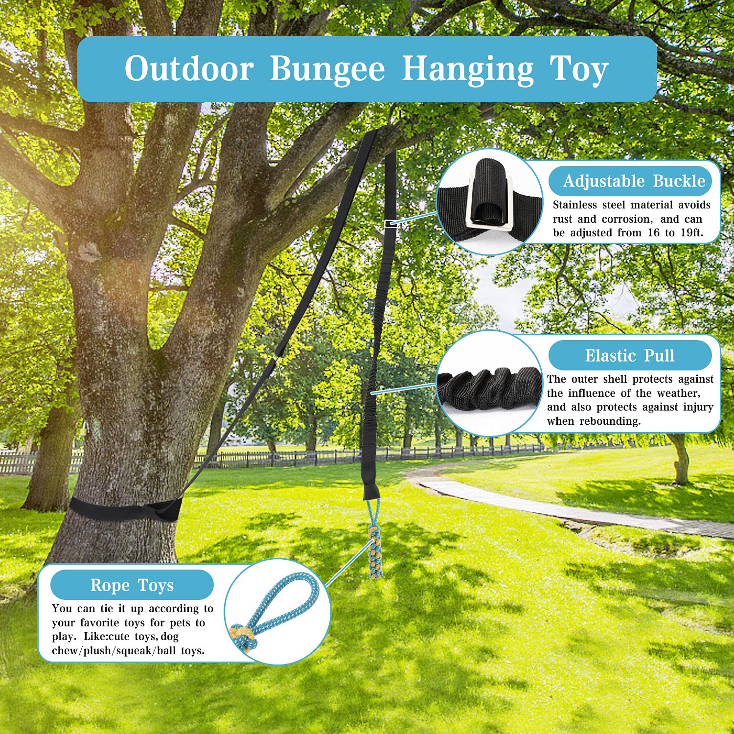 Durable Bungee Hanging Dog Toy for Outdoor Play - Interactive Tug of War Rope Chew Toy for Pitbull, Puppy & All Size Dogs (Small, Medium, Large) - Perfect for Backyard Exercise, Solo Play & Boredom Relief