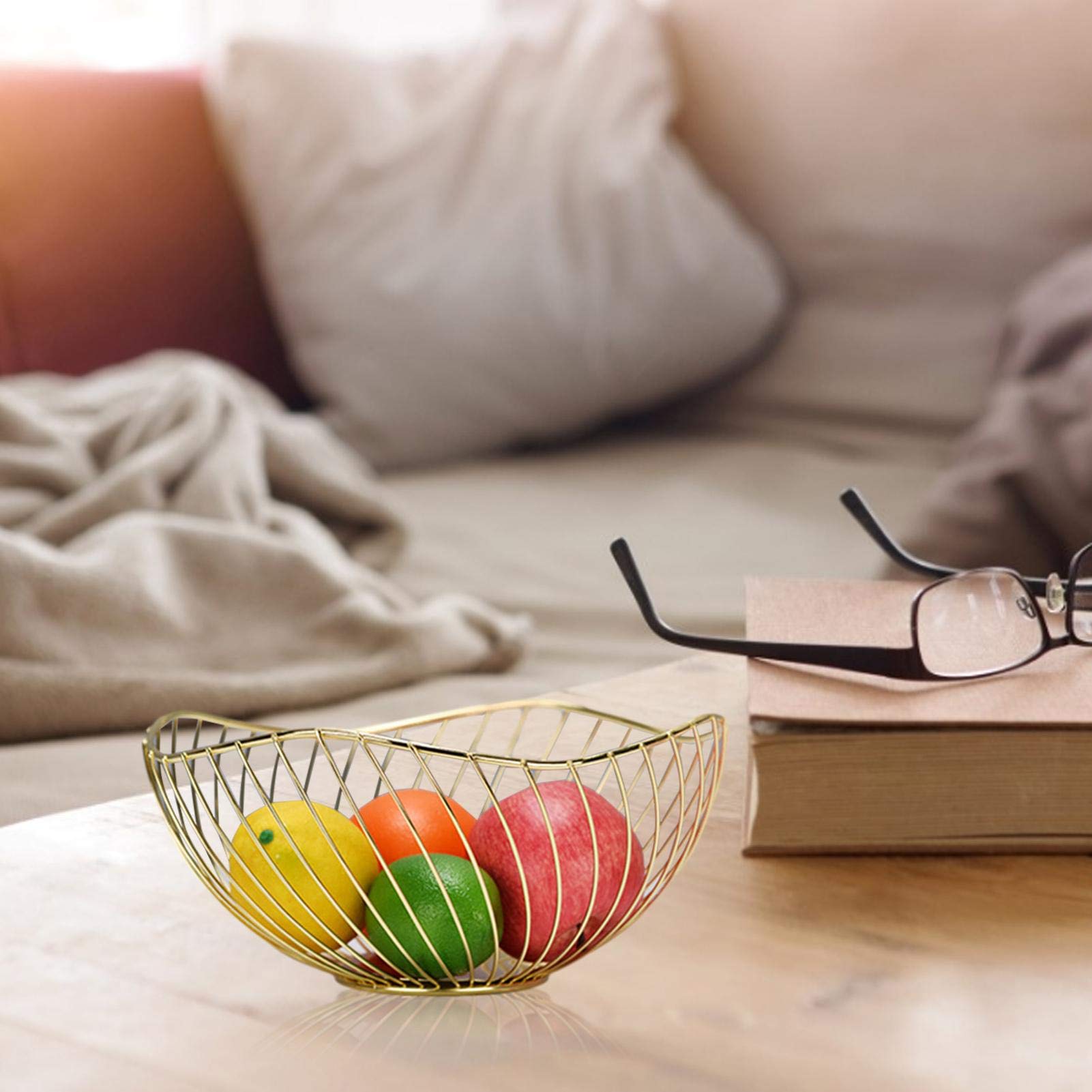 Stainless Steel Fruit Basket with Drain Holes - Rustproof Metal Bread & Snack Storage Basket for Kitchen Counter, Dining Table, Living Room | Perfect for Organizing Fruits, Vegetables, Snacks & Kitchen Essentials (Gold)