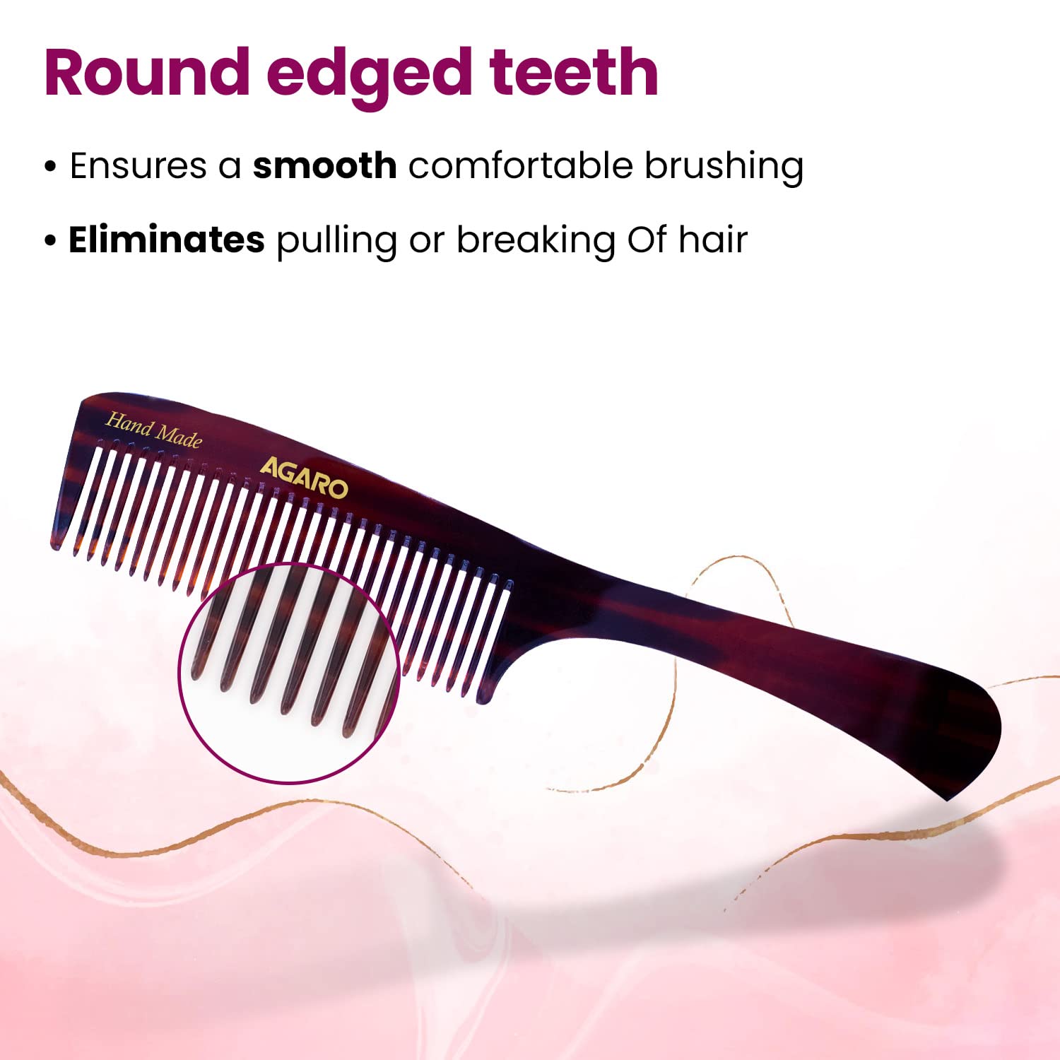 Agaro Handmade Wooden Comb with Handle - Wide Tooth Detangling Comb for Men & Women - Smooth Rounded Teeth for Gentle Styling - Premium Cellulose Acetate Hair Brush for Salon & Home Use - Perfect for Daily Grooming, Detangling & Styling (Brown, HMC79)
