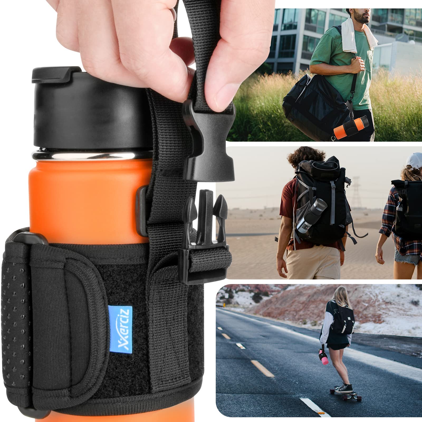 Adjustable Shoulder Strap Water Bottle Carrier - Universal Bottle Sling for Hiking, Walking, Camping & Outdoor Activities - Perfect for Gym, Travel & Sports Hydration