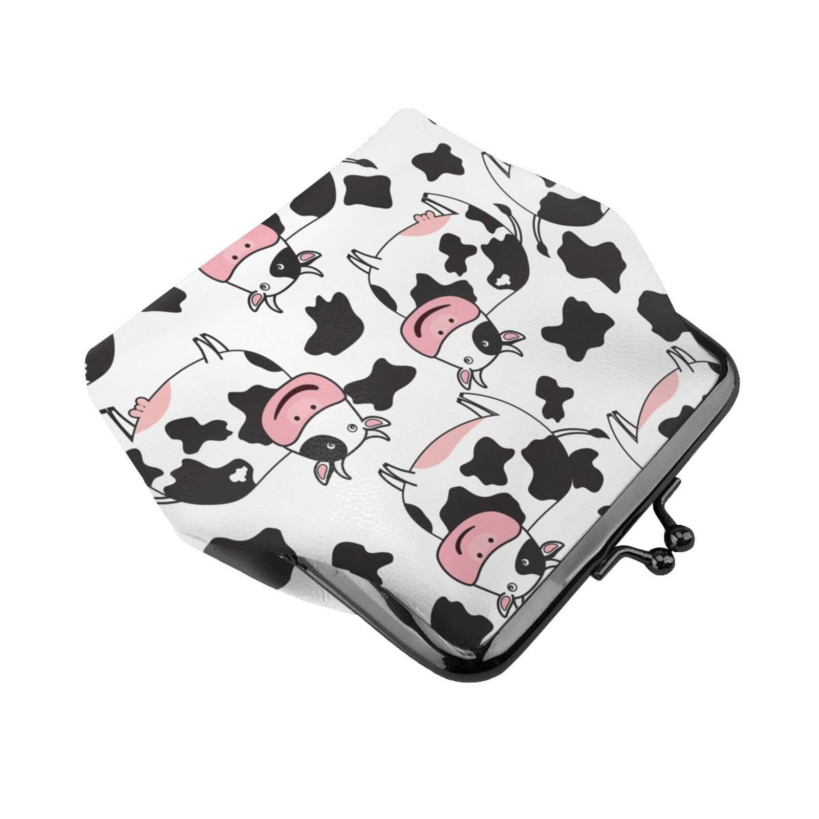 Stylish Women's Leather Kiss Lock Wallet - Retro Cow Print Coin Purse & Organizer | Perfect for Everyday Use, Travel, and Gift Giving