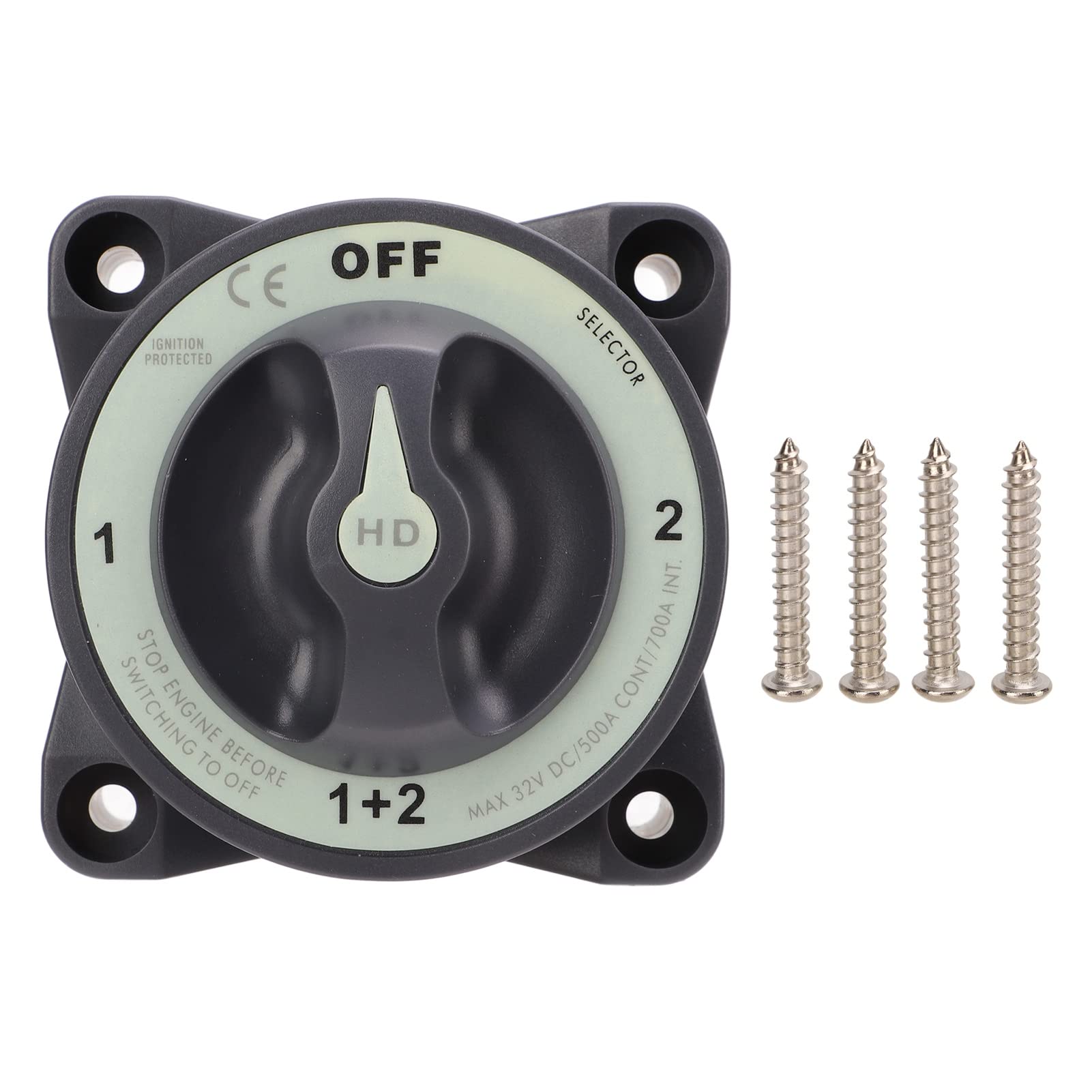 Aramox 500A Heavy Duty Marine Battery Selector Switch - 4 Position Battery Disconnect Cut Off Switch for RV, Boat, Truck & Off-Grid Power Systems | Perfect for Marine, Automotive & Emergency Power Applications