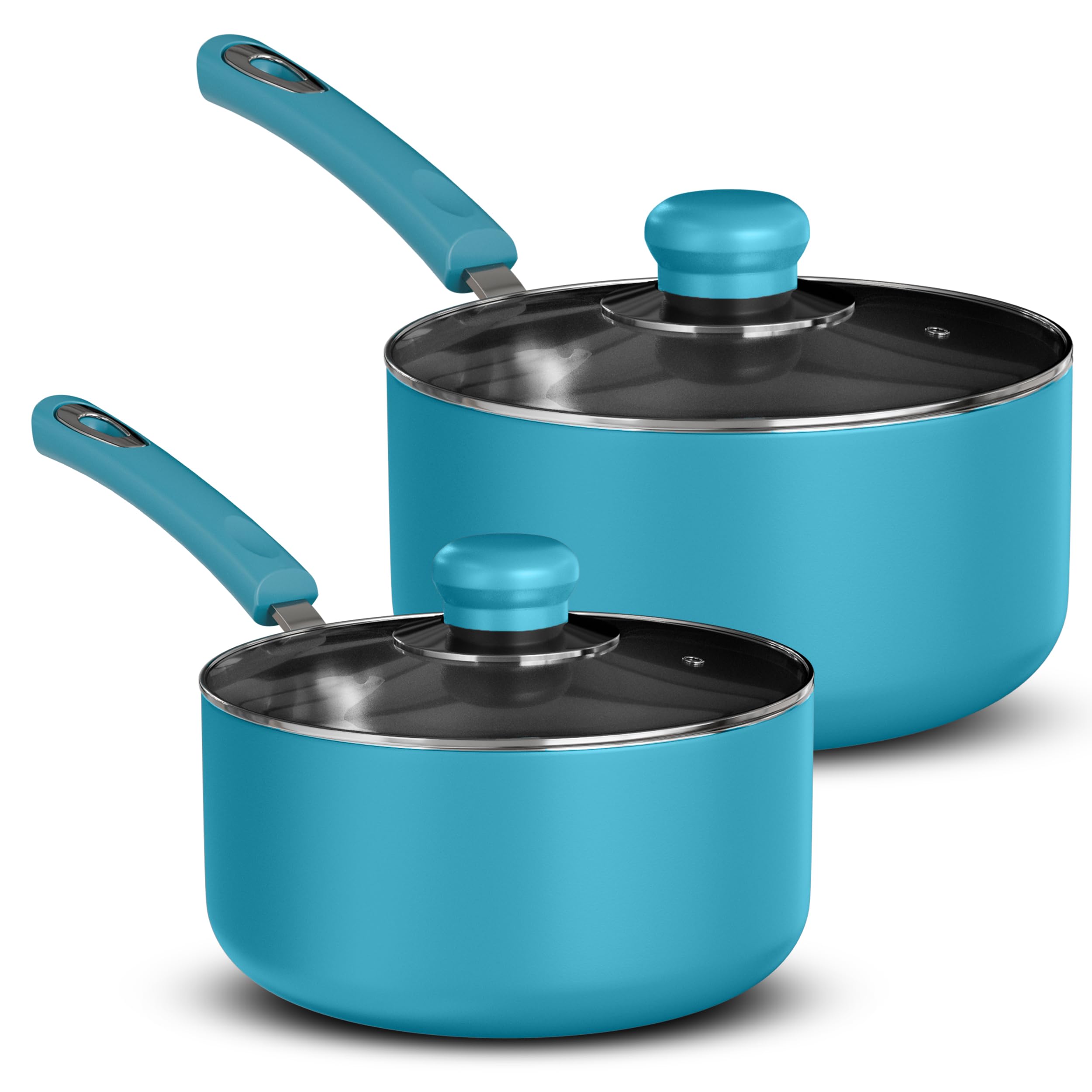 Utopia Kitchen Nonstick Stock Pot Saucepan Set with Lids - 1 Quart & 2 Quart Multipurpose Cooking Pots for Soup, Pasta, Stew - Turquoise & Black - Perfect for Home, Restaurant & Professional Kitchens