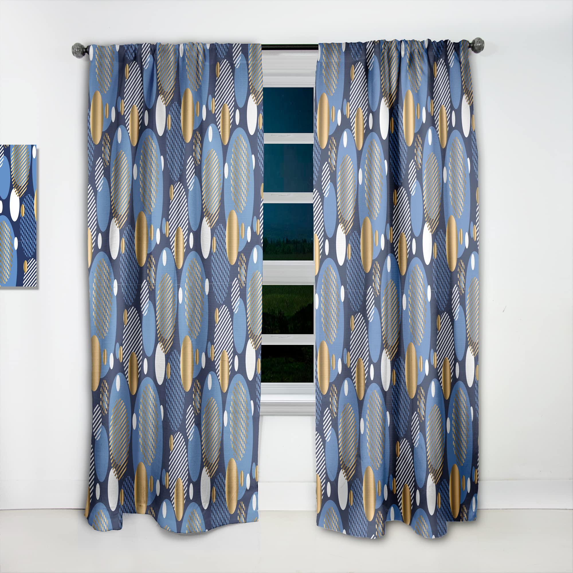 DesignQ Circular Abstract Retro Geometric XI Thermal Insulated Curtains - Single Panel 52x63 - Elegant Window Treatment for Bedroom & Living Room - Perfect for Home Decor & Light Control