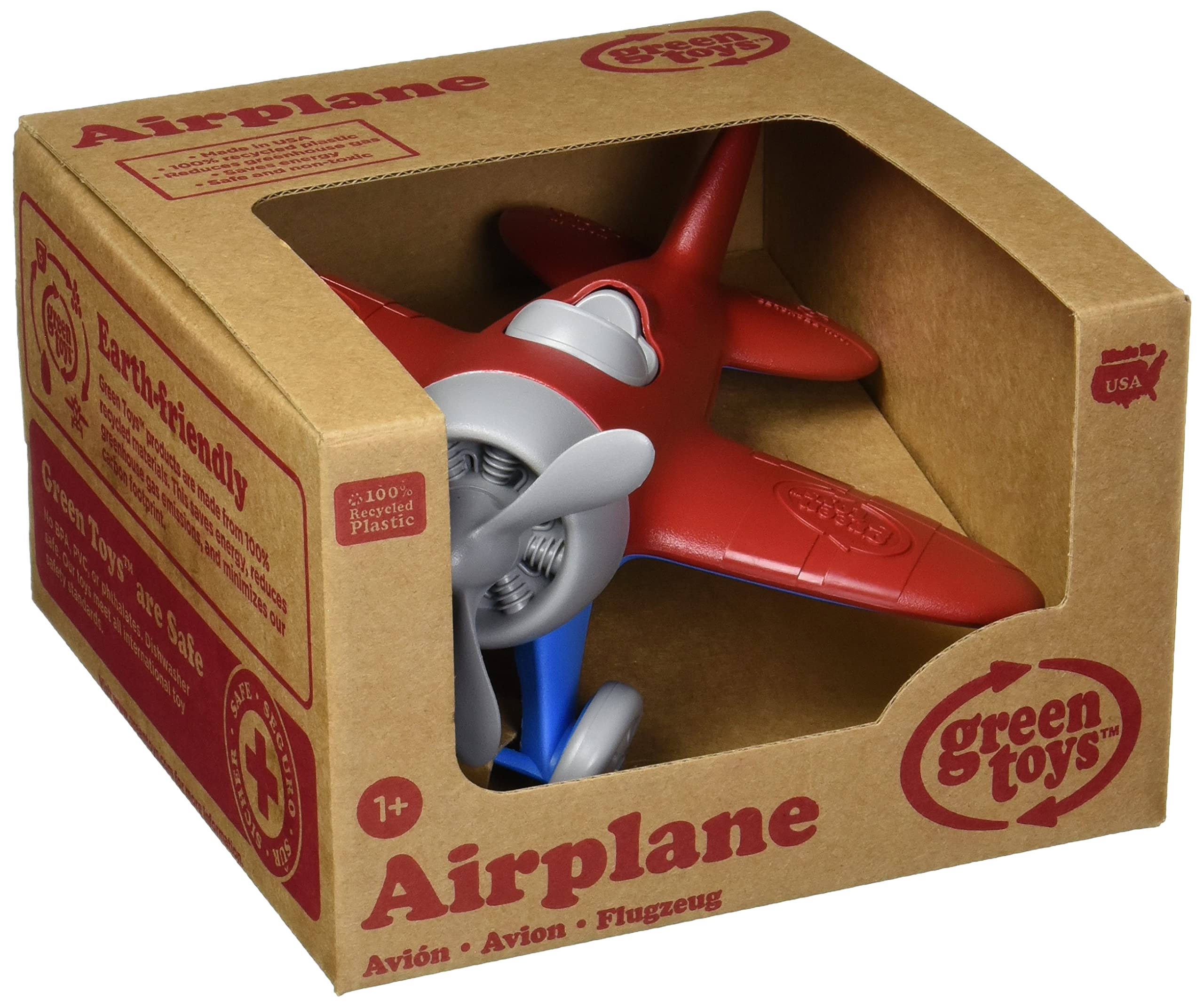 Green Toys Airplane Red - Eco-Friendly Plastic Airplane Toy for Kids | Perfect for Indoor & Outdoor Play, Birthday Gifts, and Preschool Learning Activities