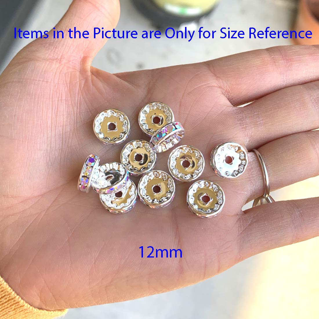 100pcs Adabele AAA Grade 12mm (0.47 Inch) Rhinestone Rondelle Beads - Gold Plated Brass Spacer Beads with Light Sapphire Crystal for DIY Jewelry Making, Crafting, Bracelets & Necklaces - Premium Beading Supplies for Handmade Accessories