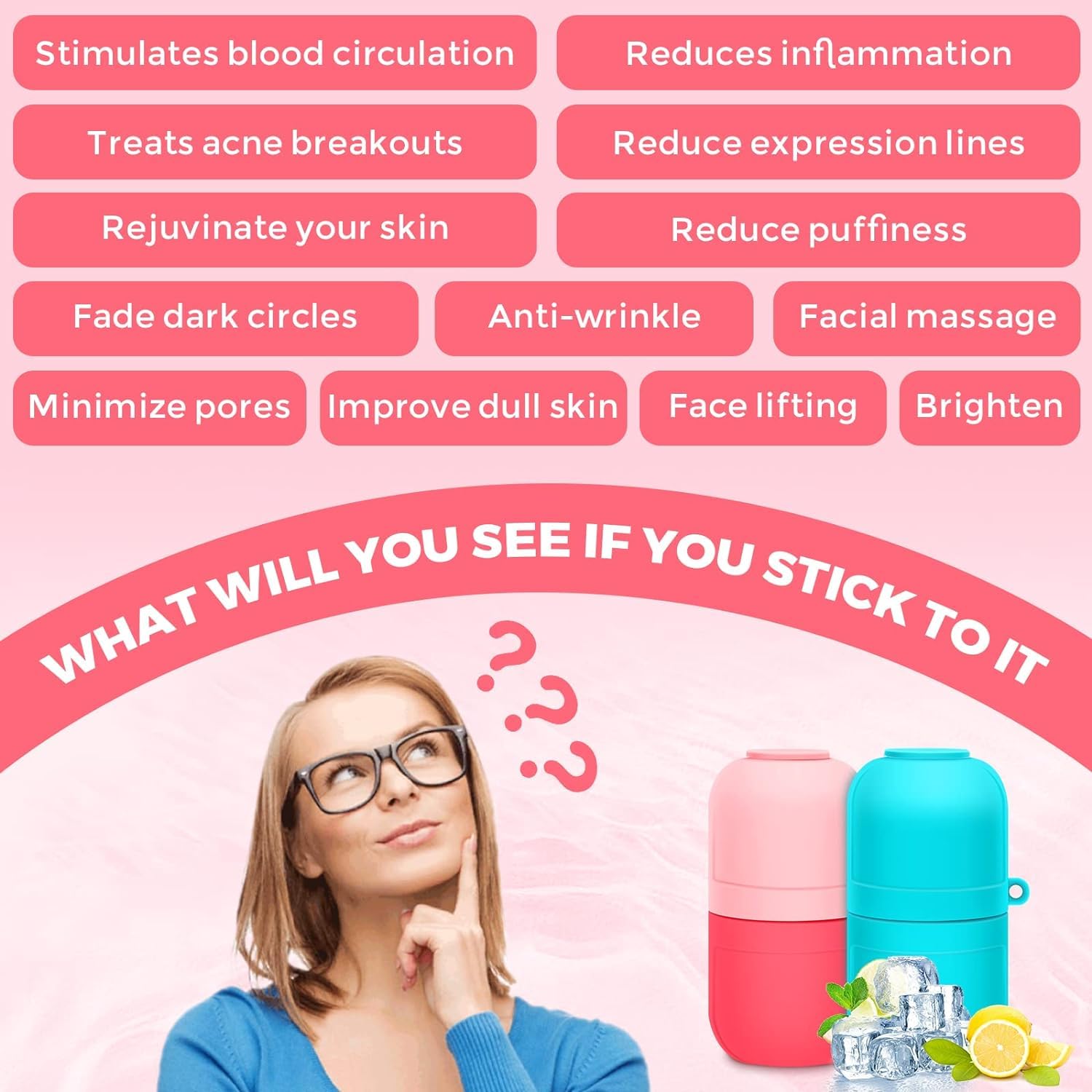KTU Ice Face Roller for Puffiness & Wrinkles - Cooling Face Massager for Women, Under Eye Roller to Brighten & Tighten Skin, Reduce Fine Lines - Pack of 2 (Perfect for Morning Routine & Post-Workout Skin Care)