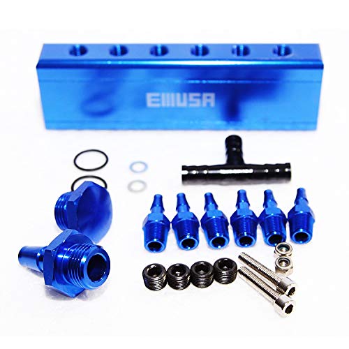 Blue Turbo Wastegate Vacuum Intake Manifold - 1/8 NPT 6 Port Universal Vacuum Distribution Block for Performance Turbocharger Systems - Perfect for Turbocharged Cars, Trucks & Racing Vehicles